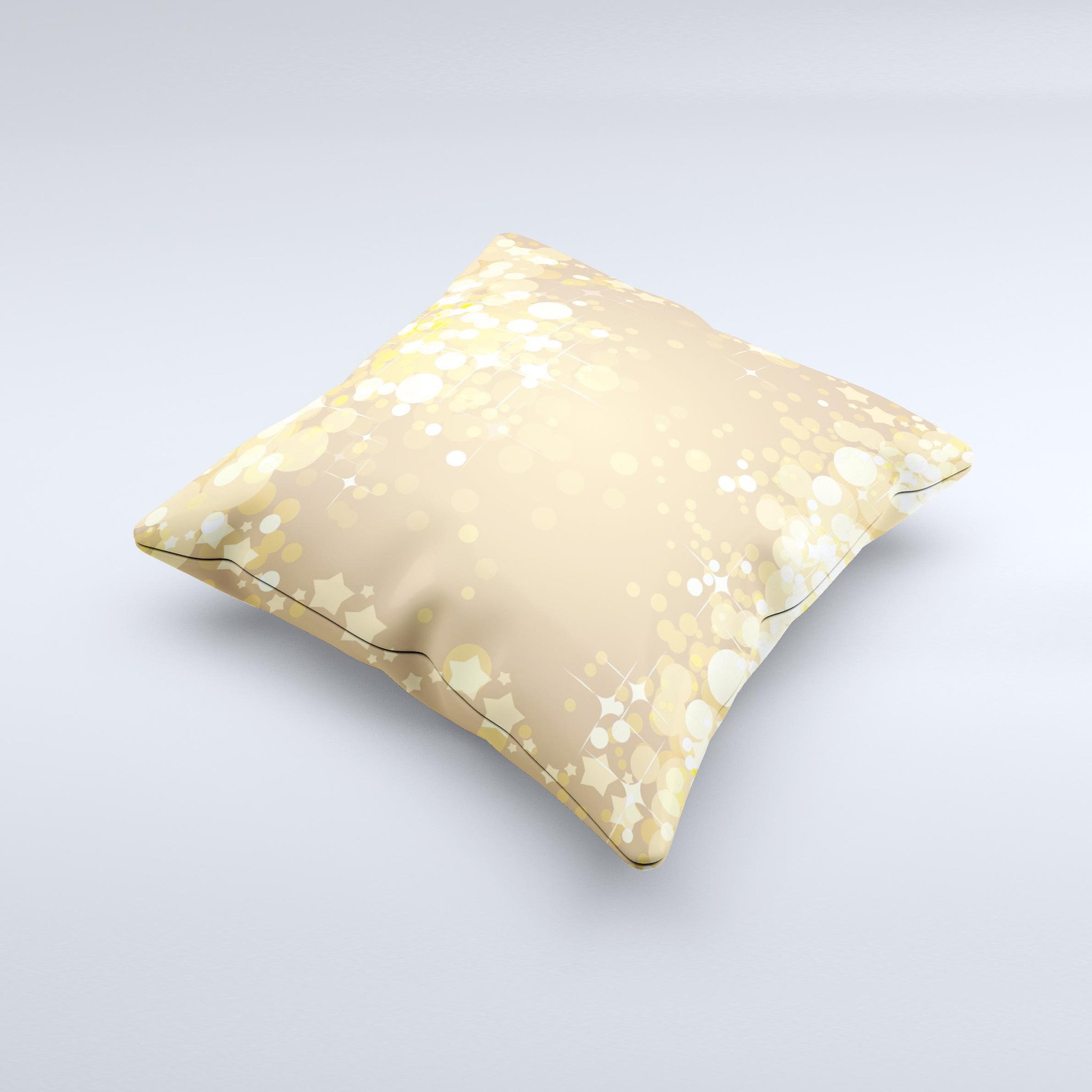 Gold Unfocused Sparkles ink-Fuzed Decorative Throw Pillow showcasing a unique design with sparkles on a soft fabric.