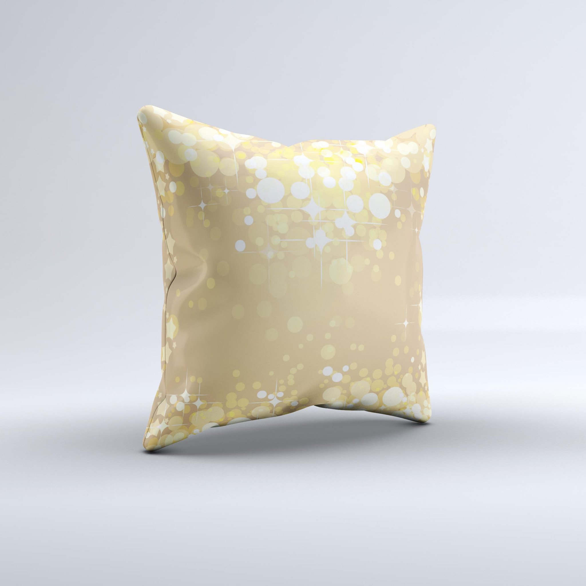 Gold Unfocused Sparkles ink-Fuzed Decorative Throw Pillow showcasing a unique design with sparkles on a soft fabric.