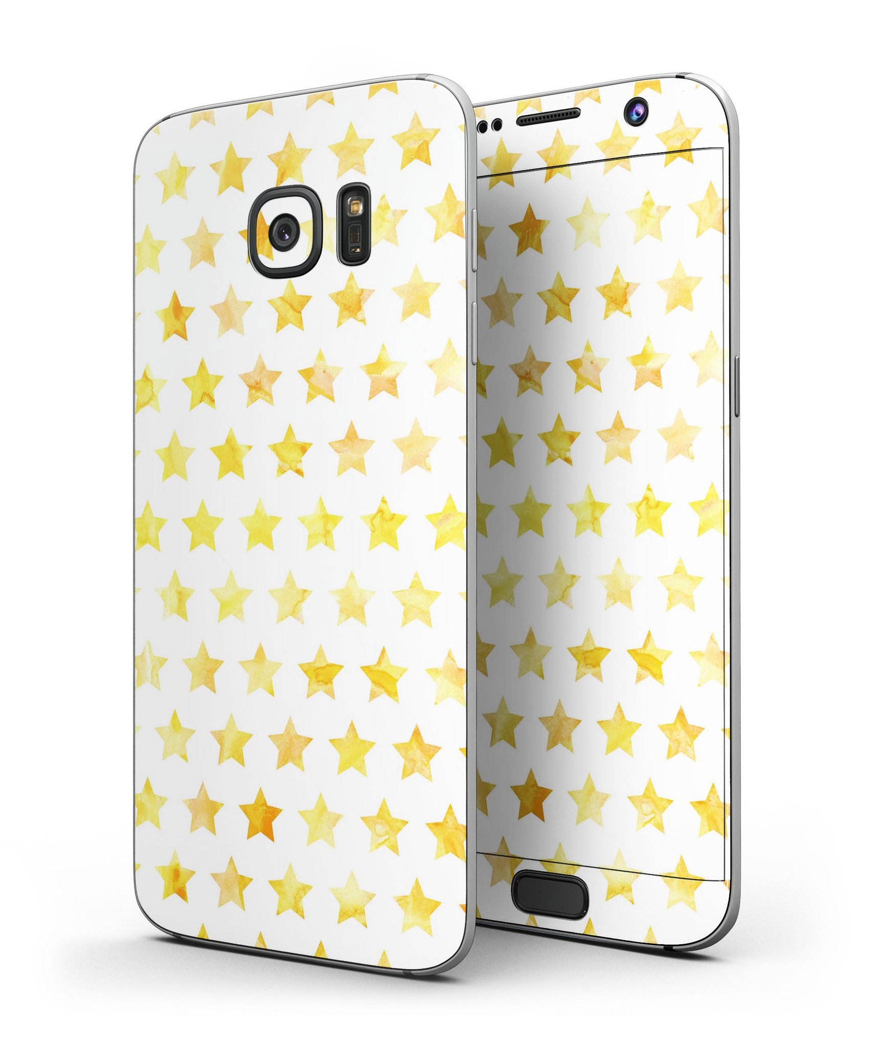 Gold Watercolor Stars skin kit for Samsung Galaxy S7, showcasing vibrant colors and premium vinyl material.