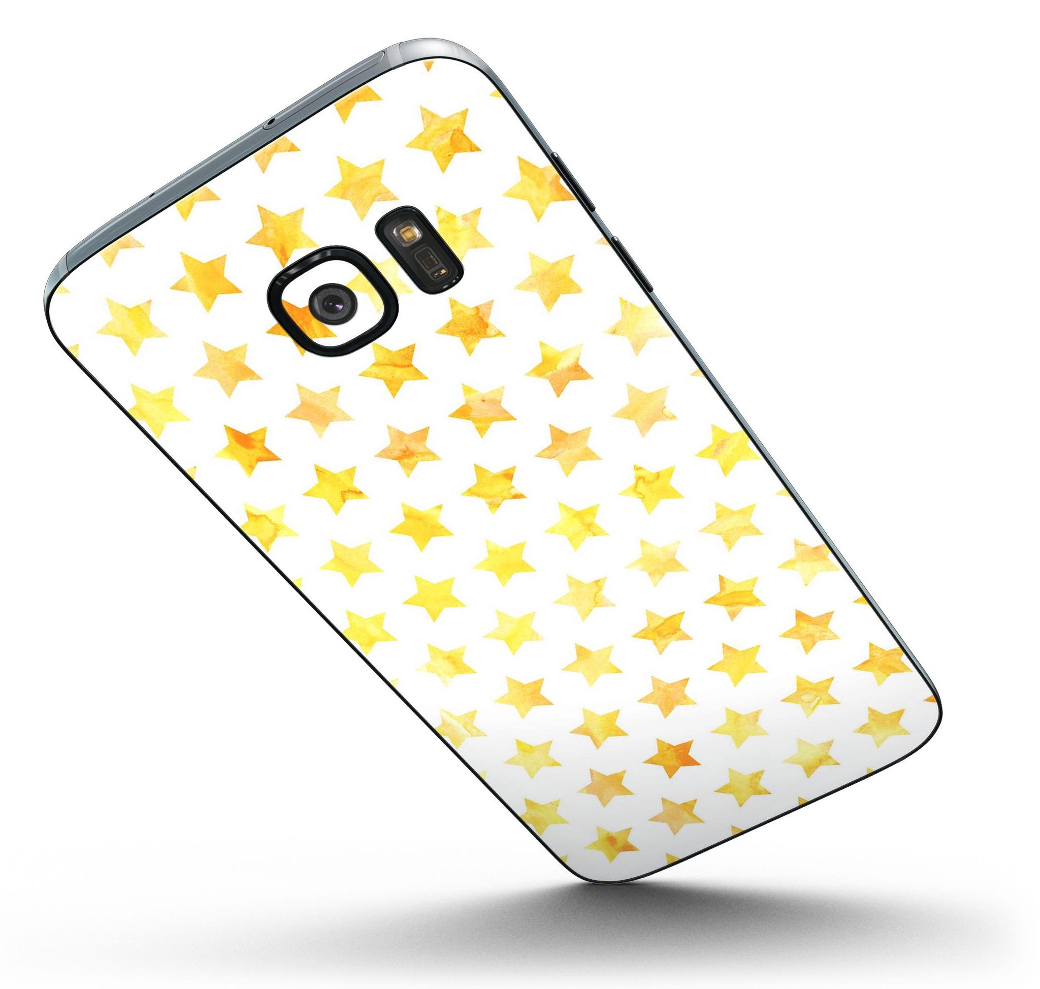 Gold Watercolor Stars skin kit for Samsung Galaxy S7, showcasing vibrant colors and premium vinyl material.