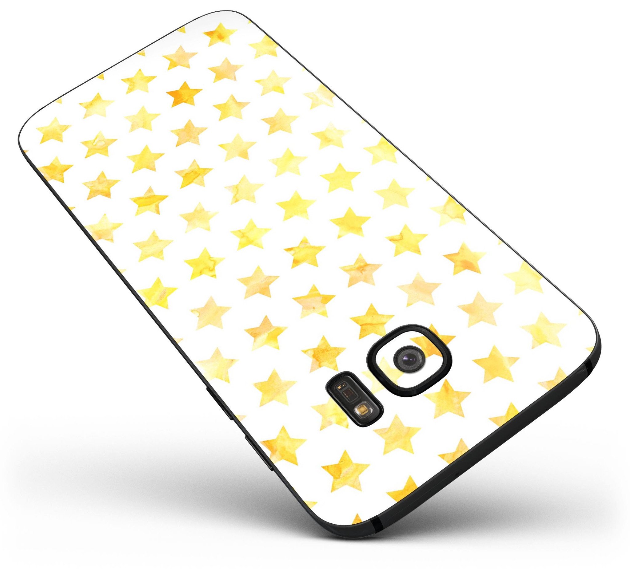 Gold Watercolor Stars skin kit for Samsung Galaxy S7, showcasing vibrant colors and premium vinyl material.