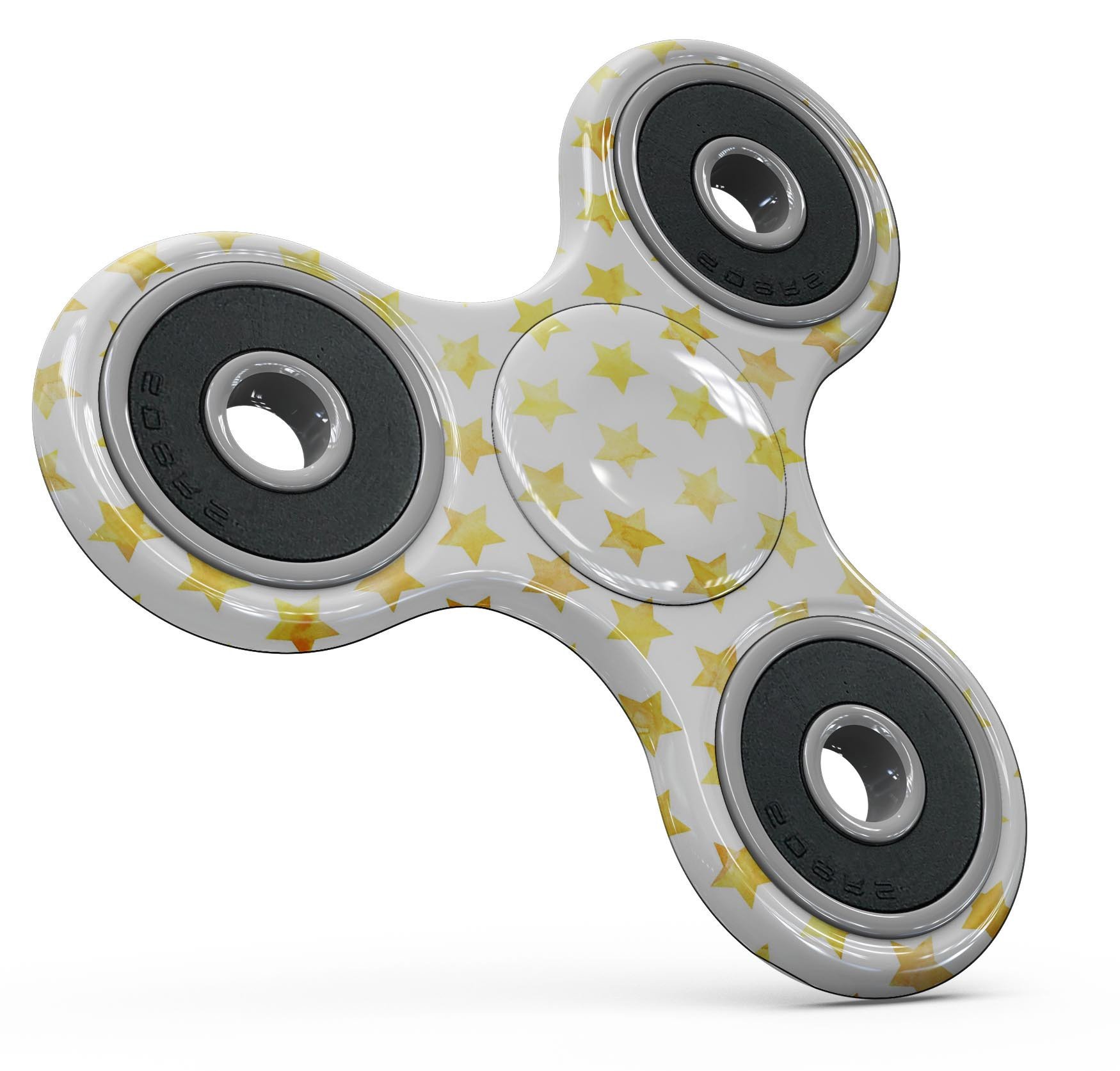 Gold Watercolor Stars Full-Body Skin-Kit for fidget spinner, showcasing vibrant colors and intricate star patterns.