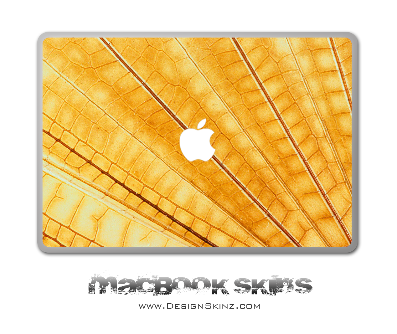 Gold Wing MacBook Skin featuring a sleek design with Apple logo cutout, available for various MacBook sizes.