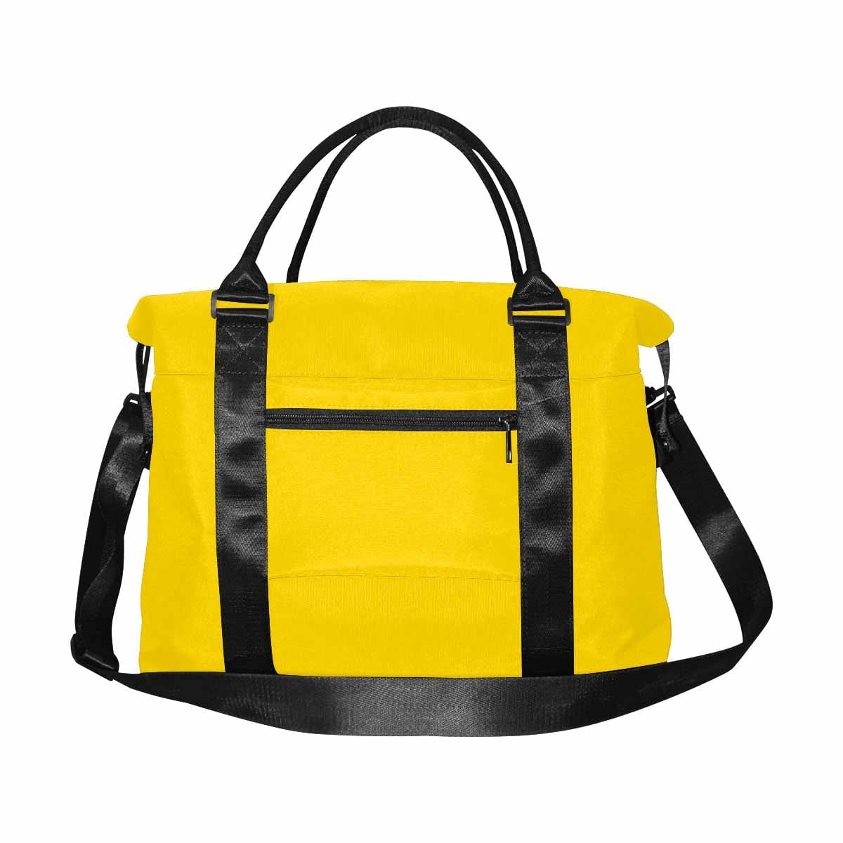 Gold yellow duffel bag made from durable oxford fabric, featuring handles and an adjustable strap, ideal for travel.