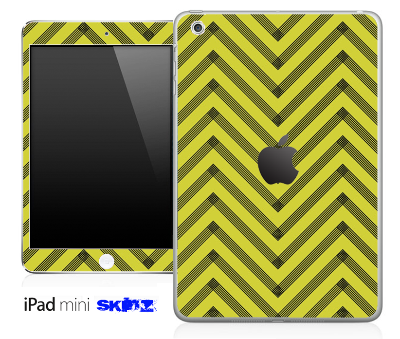 Gold and black sharp chevron pattern skin for iPad Mini, showcasing a stylish design that protects the device.