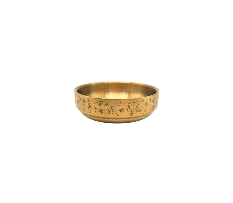 Golden Altar Bowl with magical symbols, perfect for rituals and holding crystals.