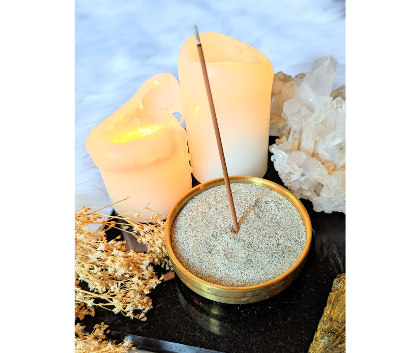 Golden Altar Bowl with magical symbols, perfect for rituals and holding crystals.