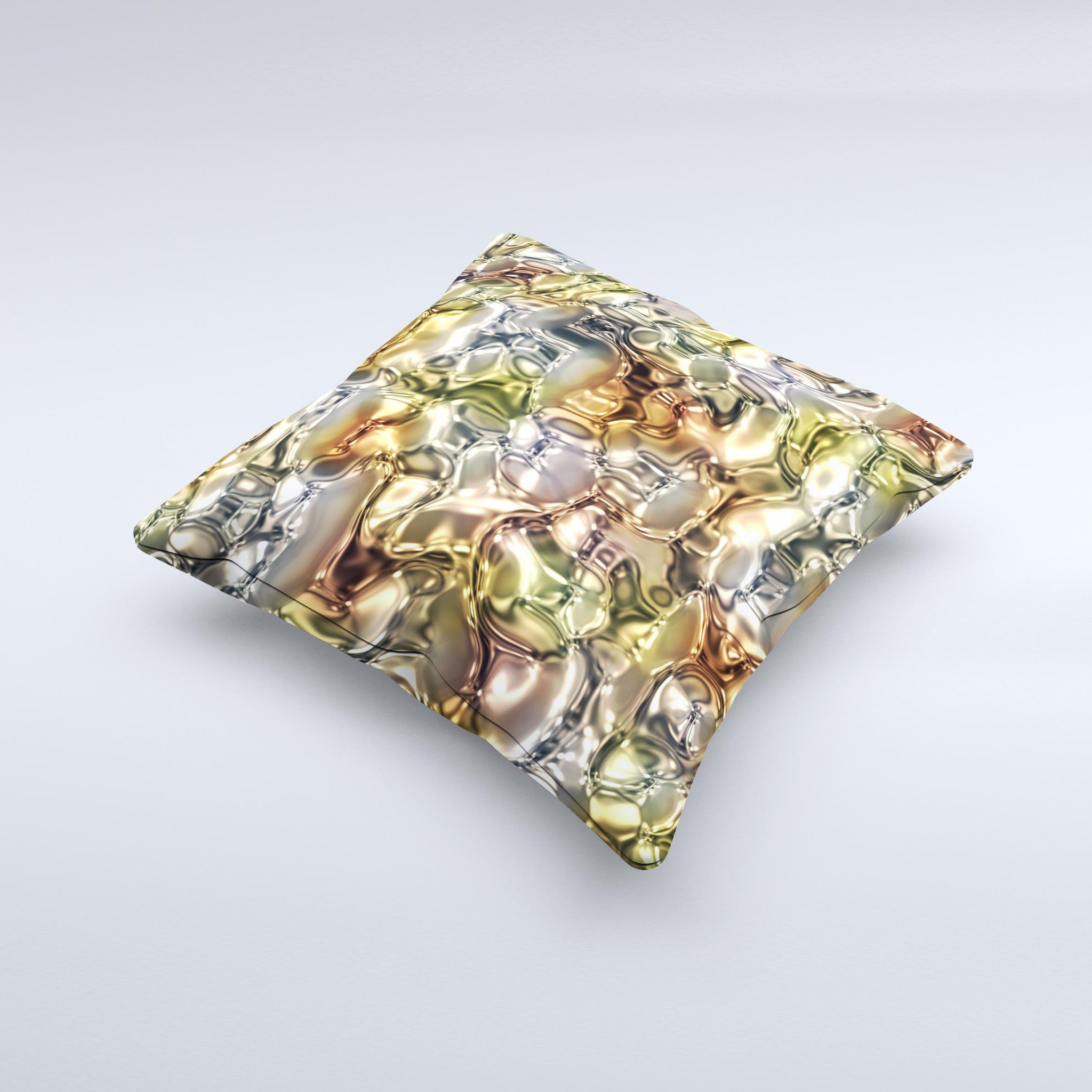 Golden and yellow decorative throw pillow with unique ink-fuzed design, handcrafted in Virginia, showcasing high-quality fabric and filling.