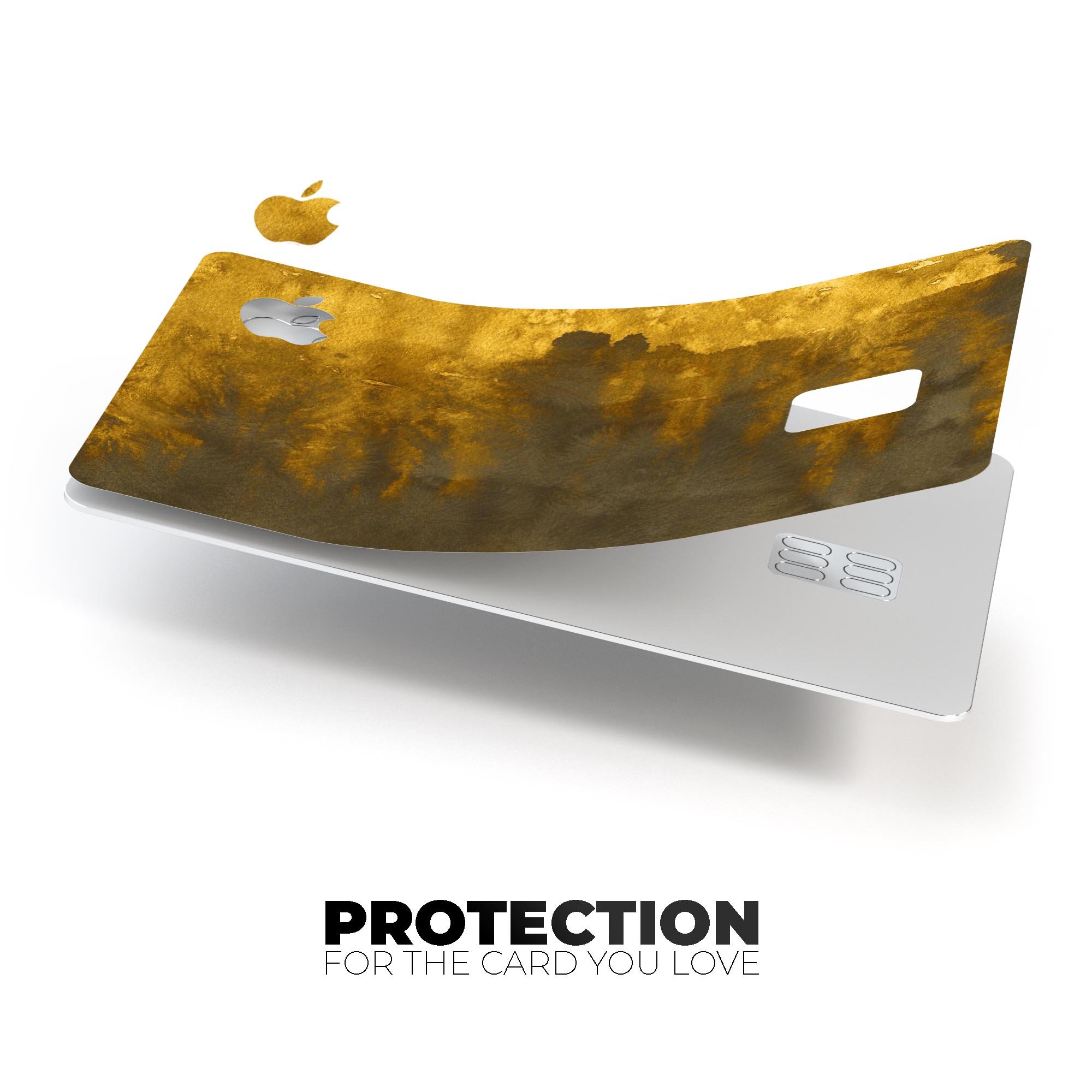 Golden Avalanche Premium Protective Decal Skin-Kit for Apple Card, showcasing its vibrant design and high-quality finish.