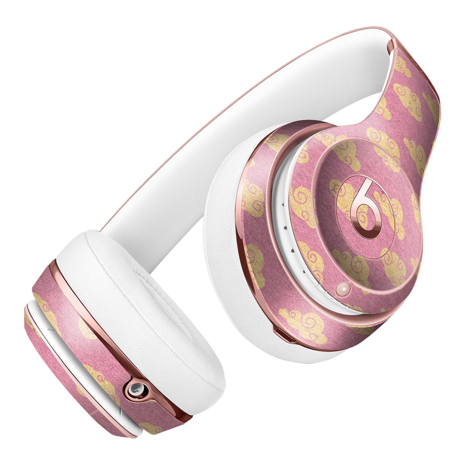 Golden Cartoon Clouds Skin Kit for Beats by Dre Solo 3 Wireless Headphones, featuring a playful design on a pink background.