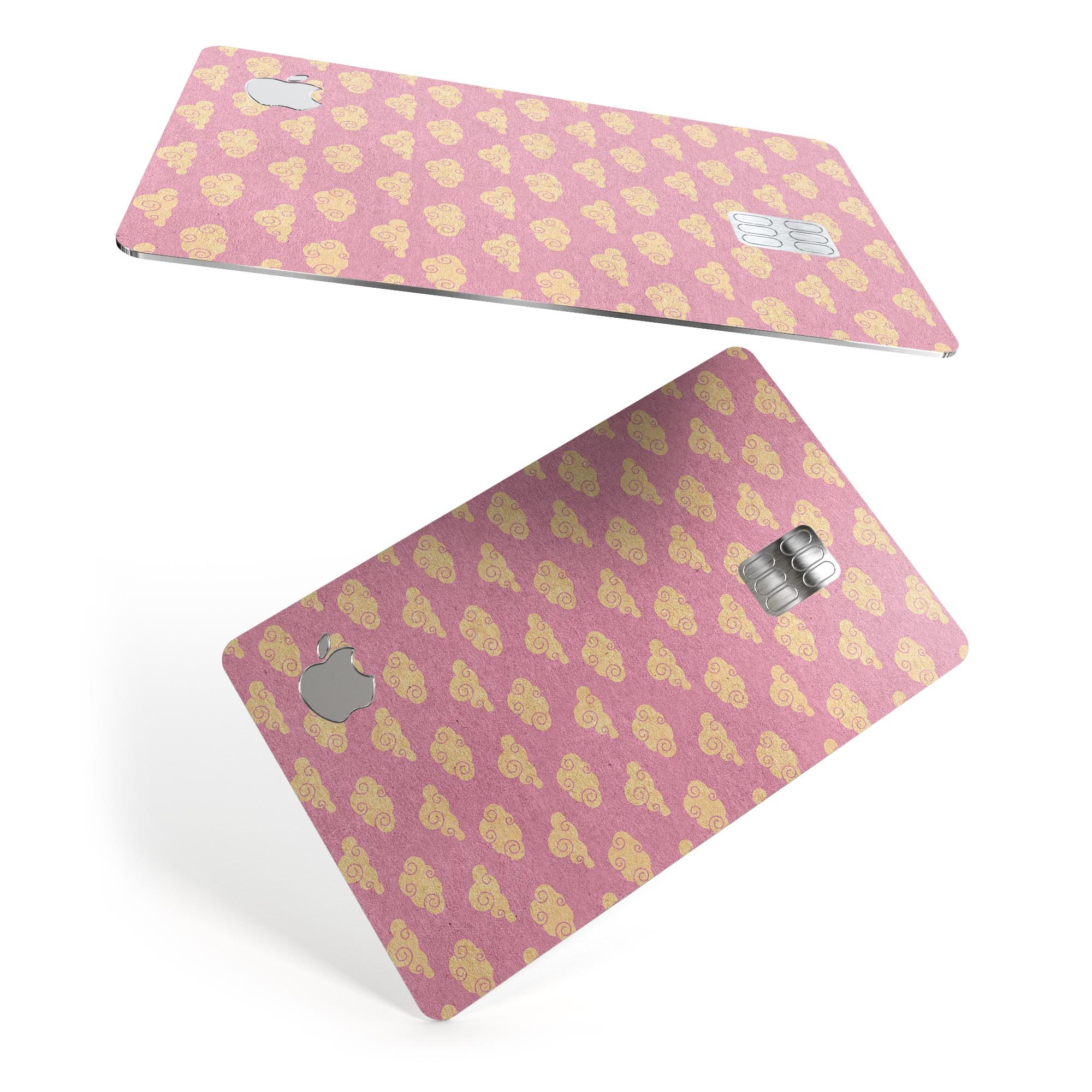 Golden Cartoon Clouds design on a pink background, showcasing a premium protective decal skin for Apple Card.