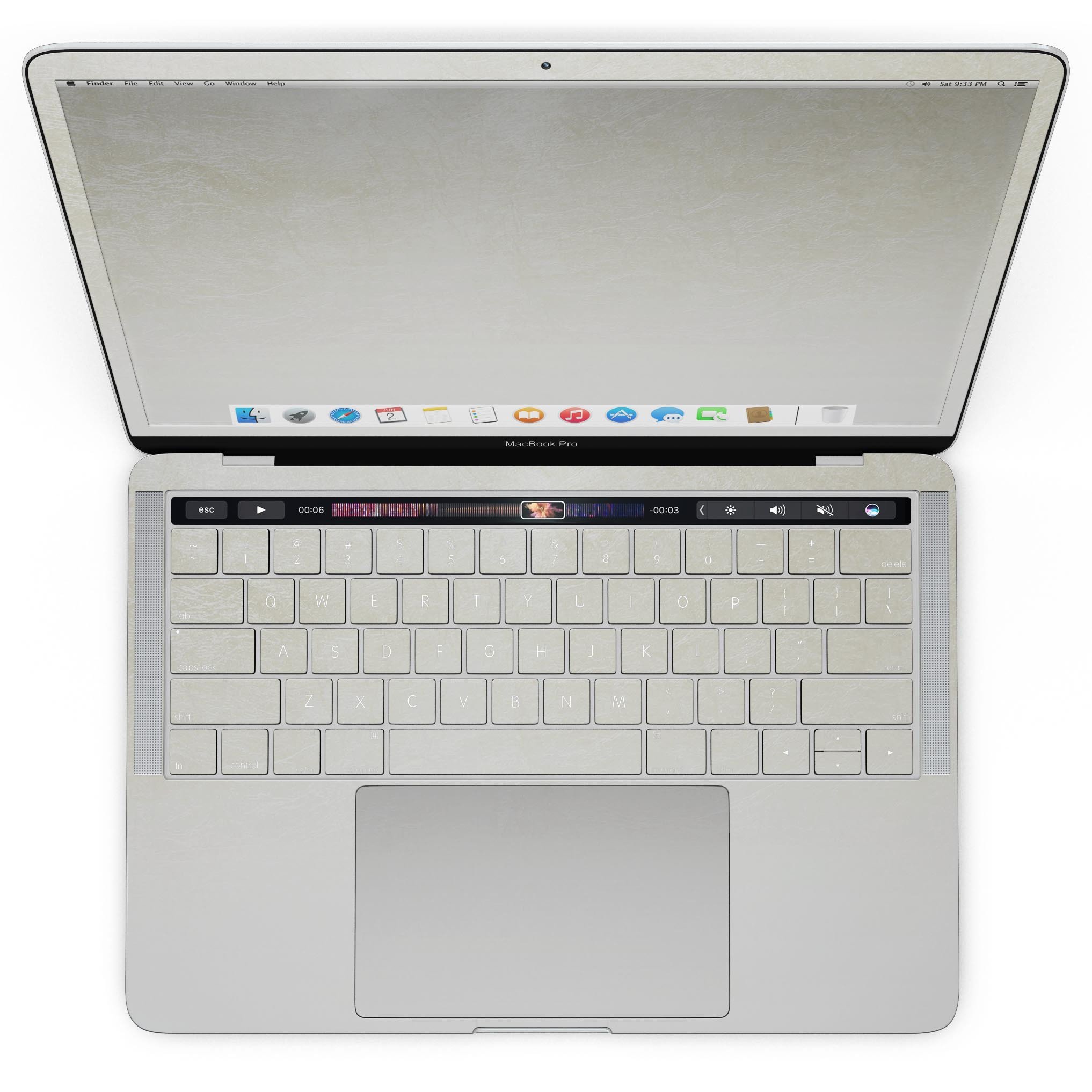 Golden Fade to White skin kit for MacBook Pro with Touch Bar, showcasing a stylish design and premium vinyl material.