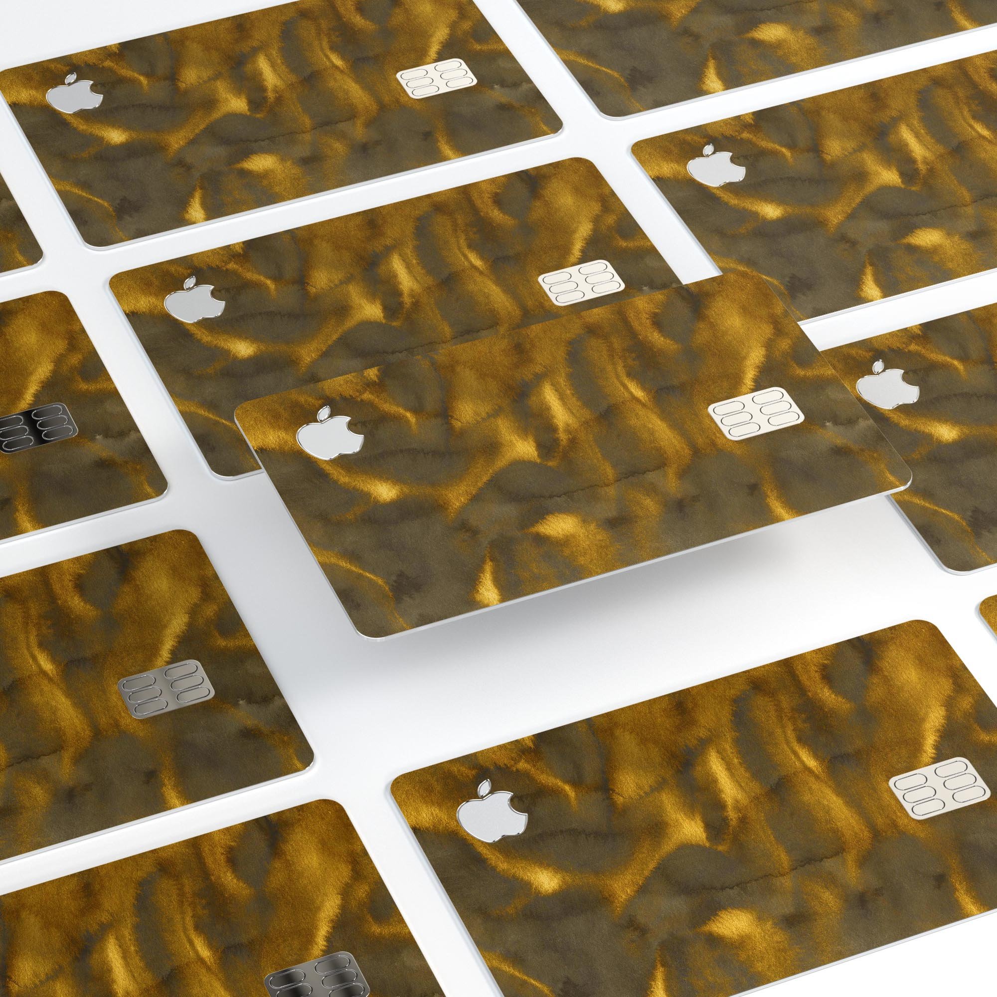 Golden Fire Wisps V1 decal skin-kit for Apple Card, showcasing premium vinyl design and protective features.