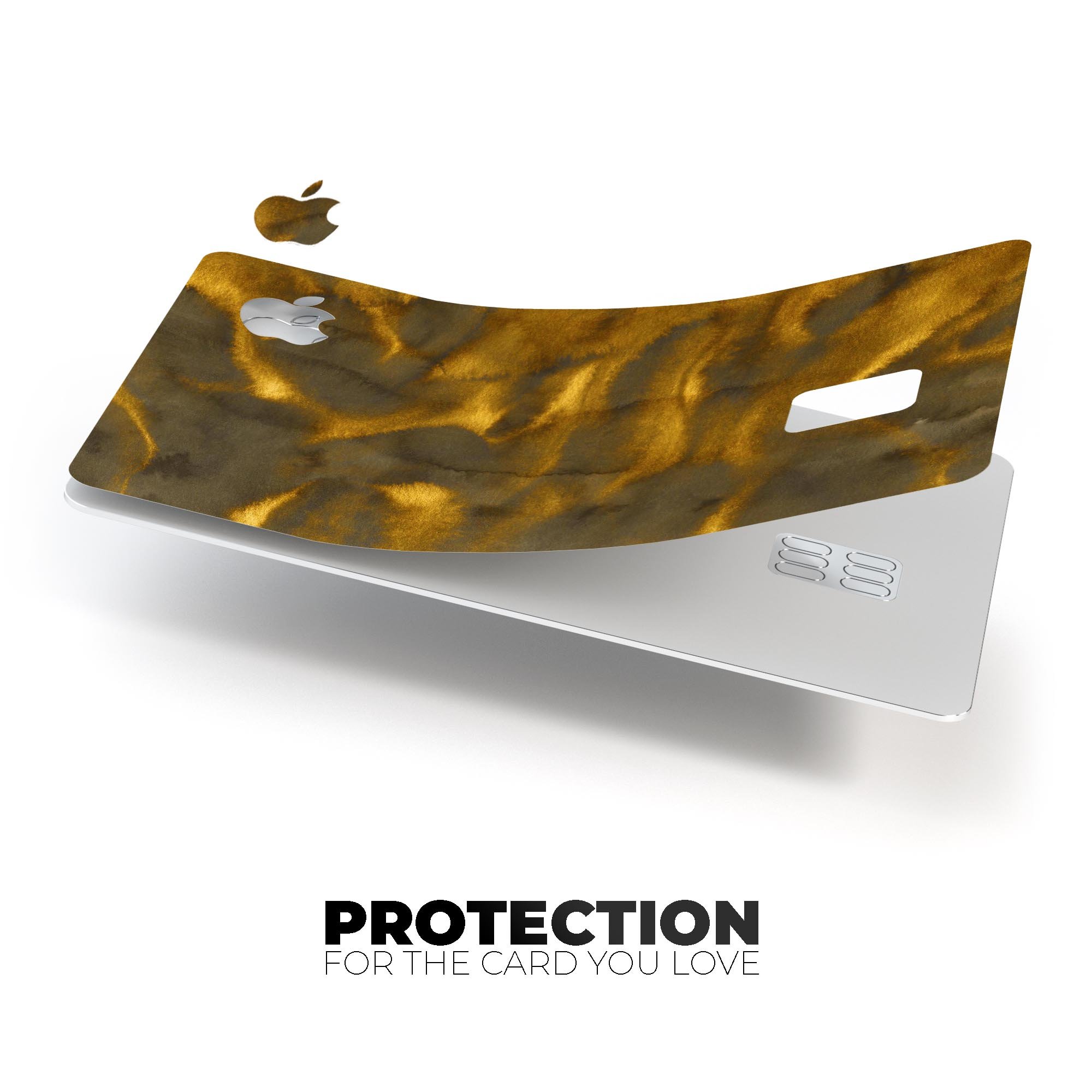 Golden Fire Wisps V1 decal skin-kit for Apple Card, showcasing premium vinyl design and protective features.