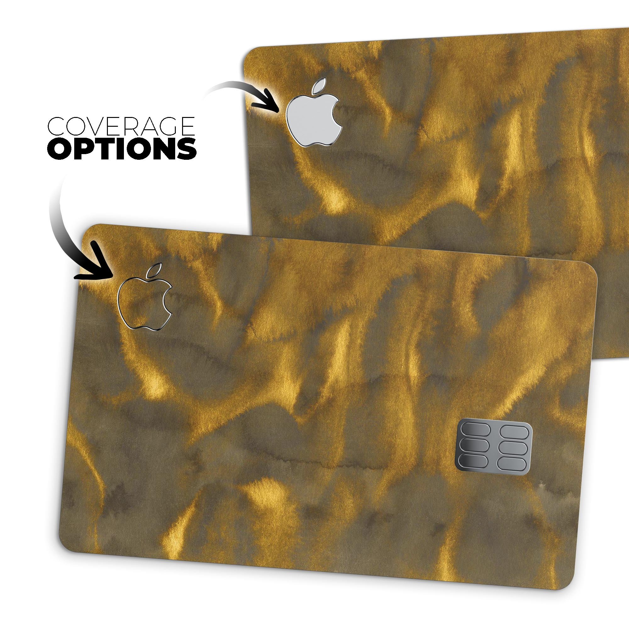 Golden Fire Wisps V1 decal skin-kit for Apple Card, showcasing premium vinyl design and protective features.