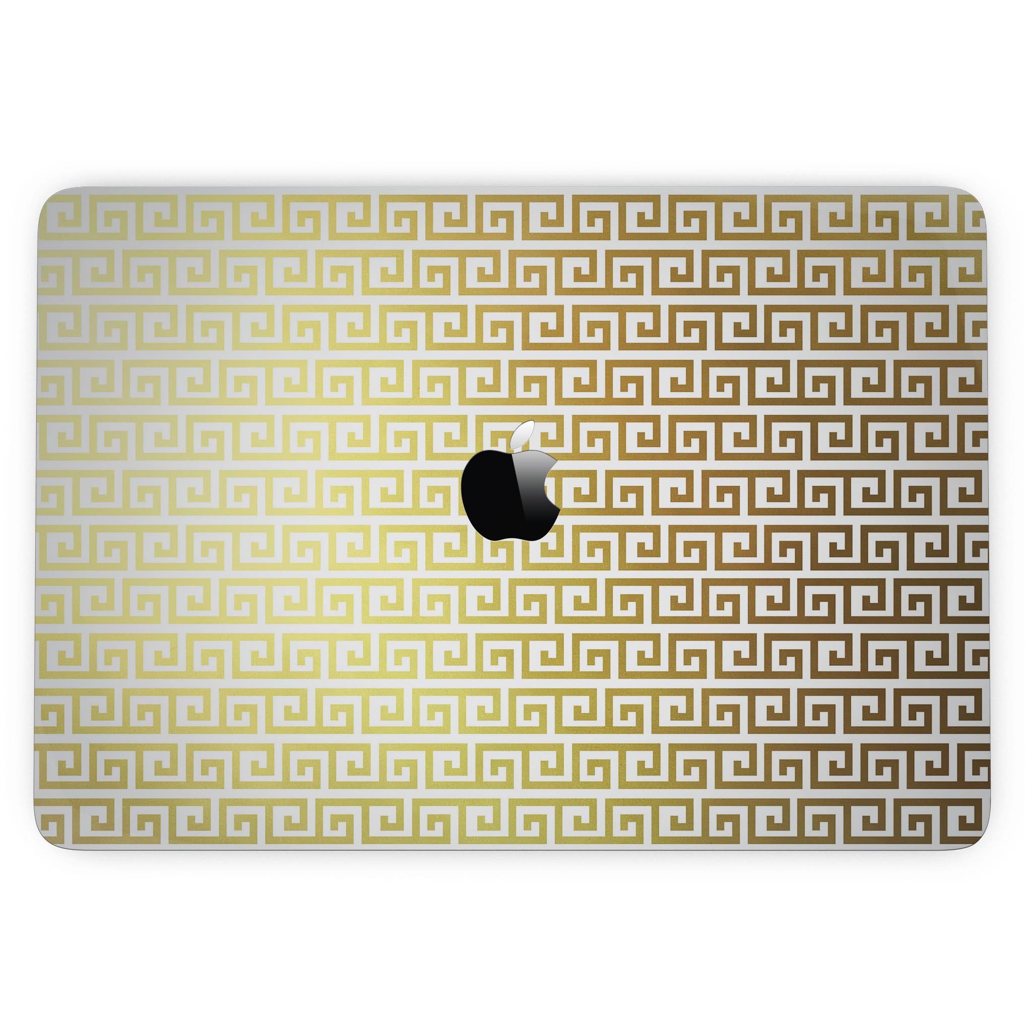 Golden Greek Pattern skin for 13" MacBook Pro without Touch Bar, showcasing intricate design and premium vinyl material.