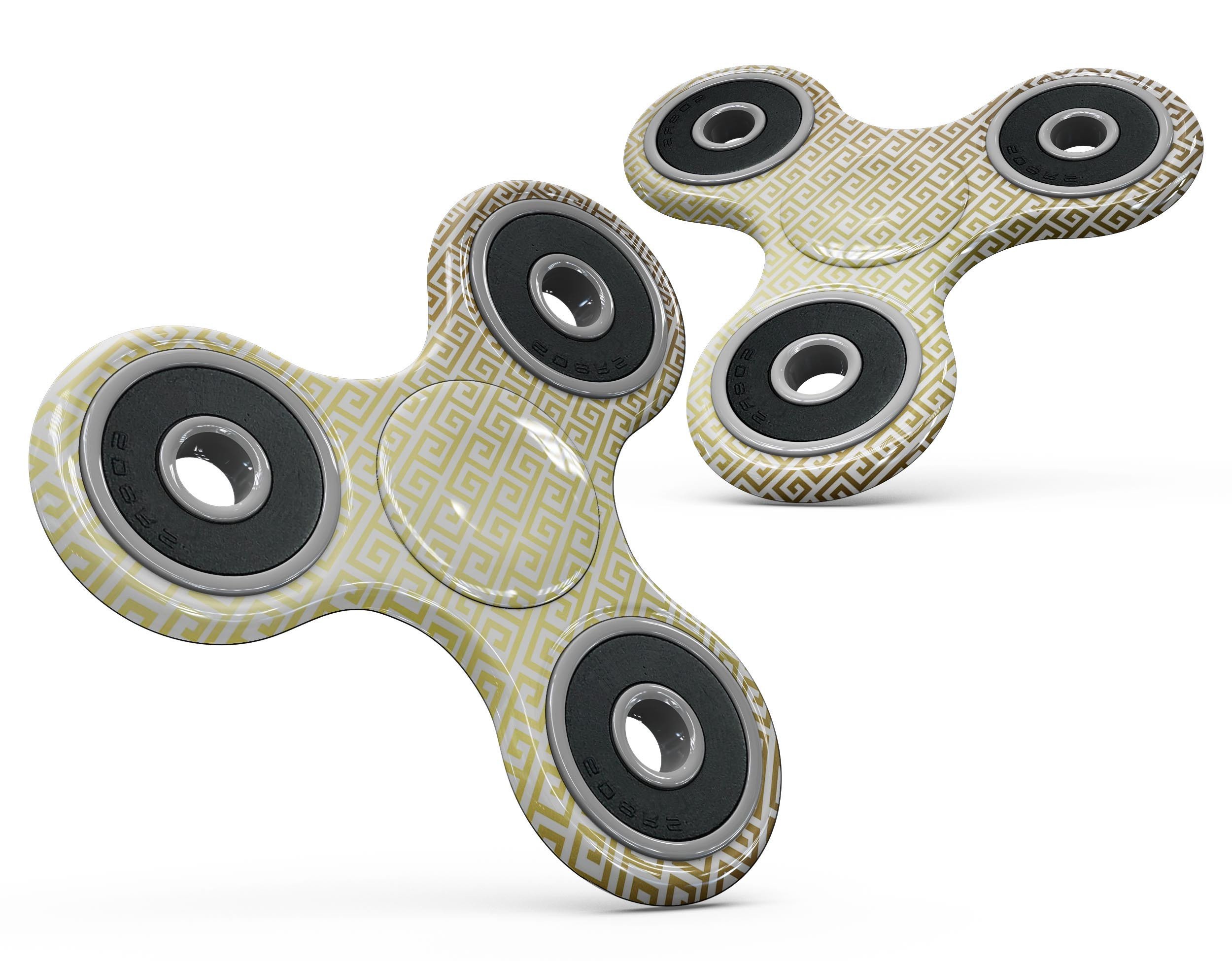 Golden Greek Pattern Full-Body Fidget Spinner Skin-Kit showcasing its elegant design and premium vinyl material.