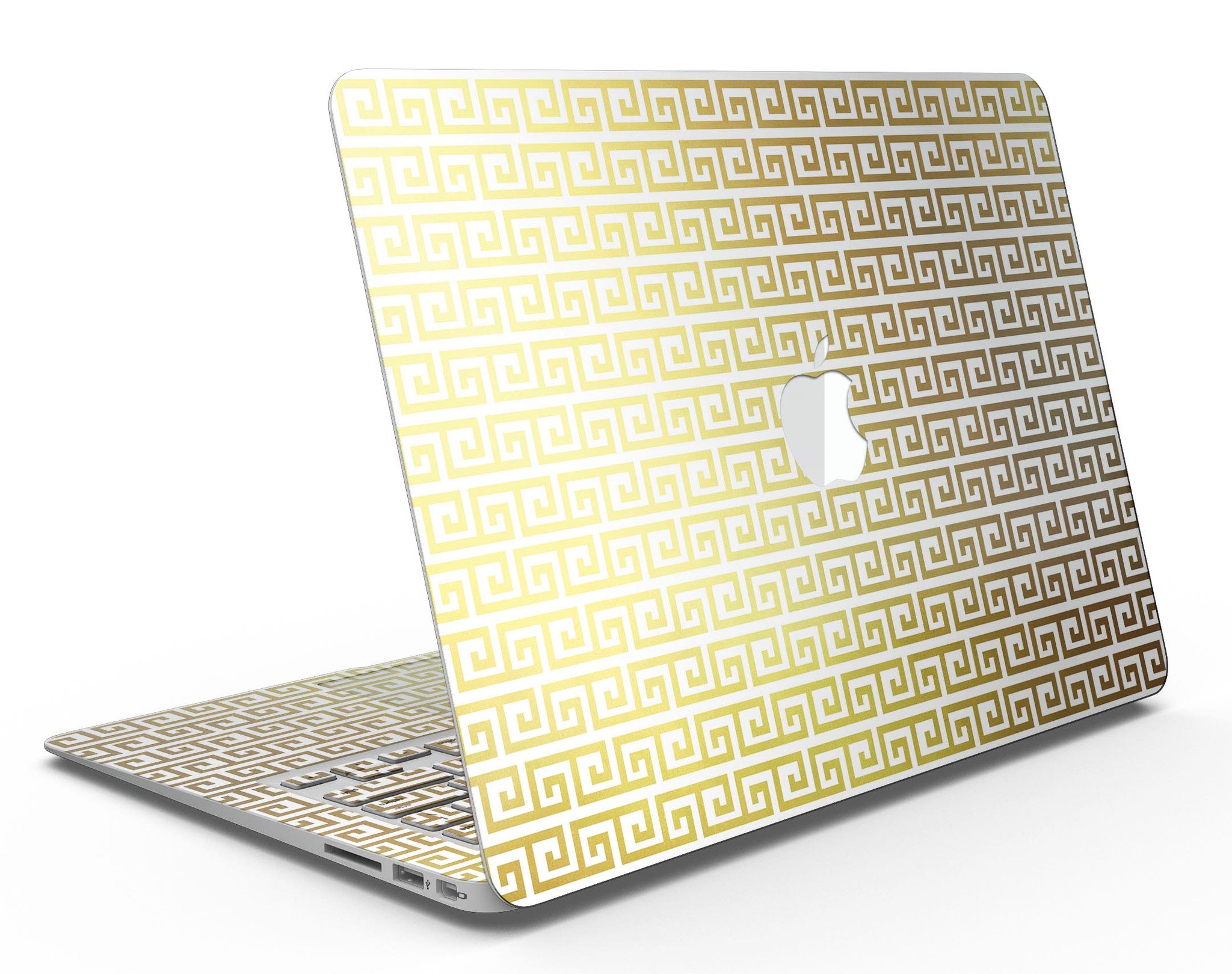 Golden Greek Pattern MacBook Air Skin Kit showcasing intricate design and premium vinyl material.