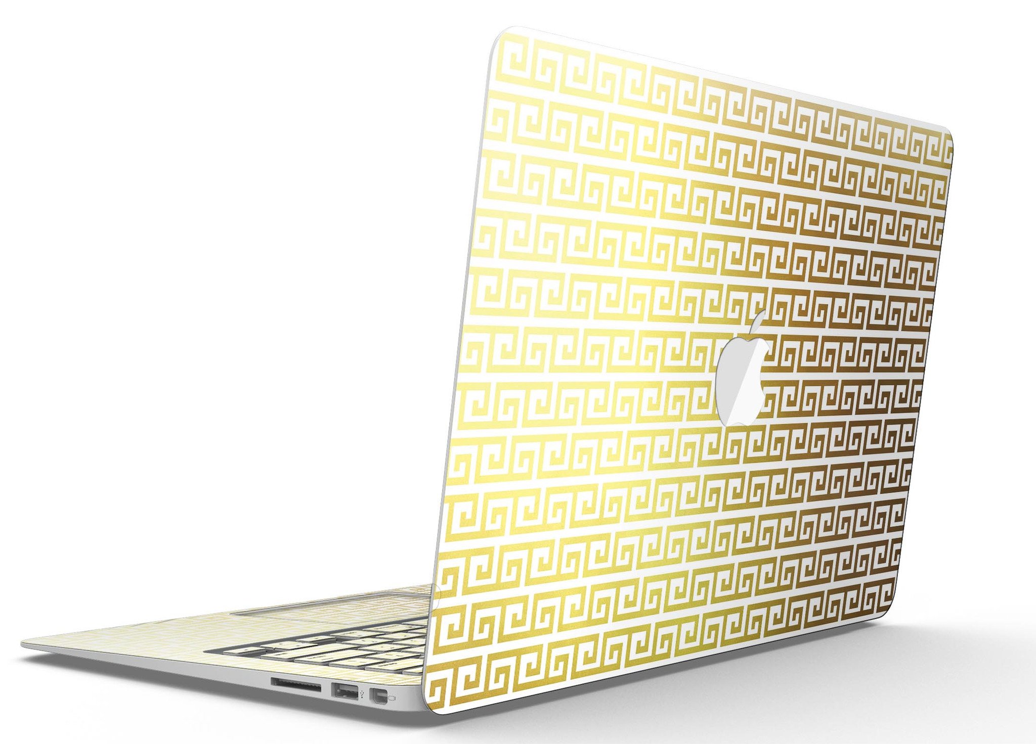 Golden Greek Pattern MacBook Air Skin Kit showcasing intricate design and premium vinyl material.