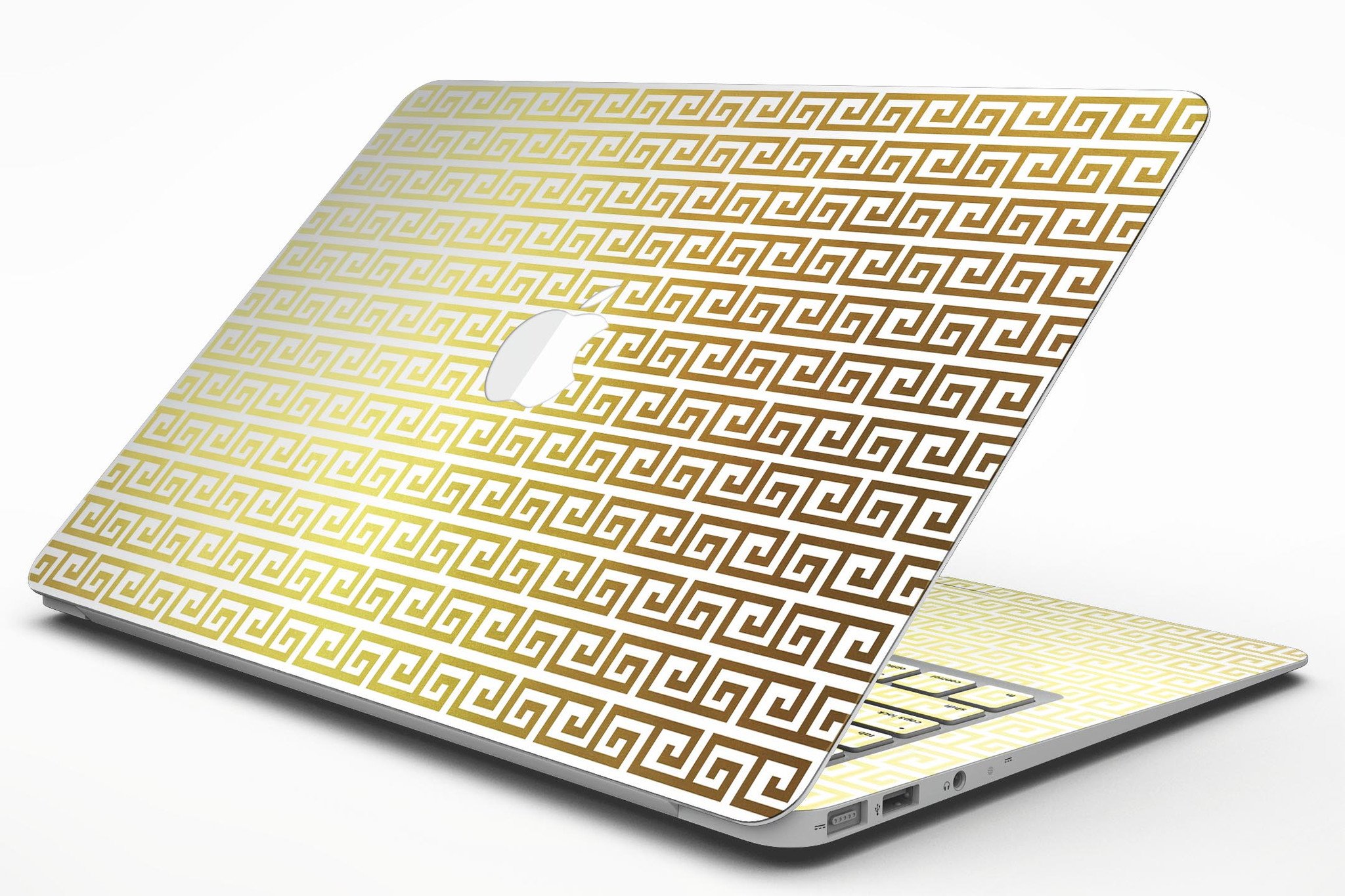 Golden Greek Pattern MacBook Air Skin Kit showcasing intricate design and premium vinyl material.