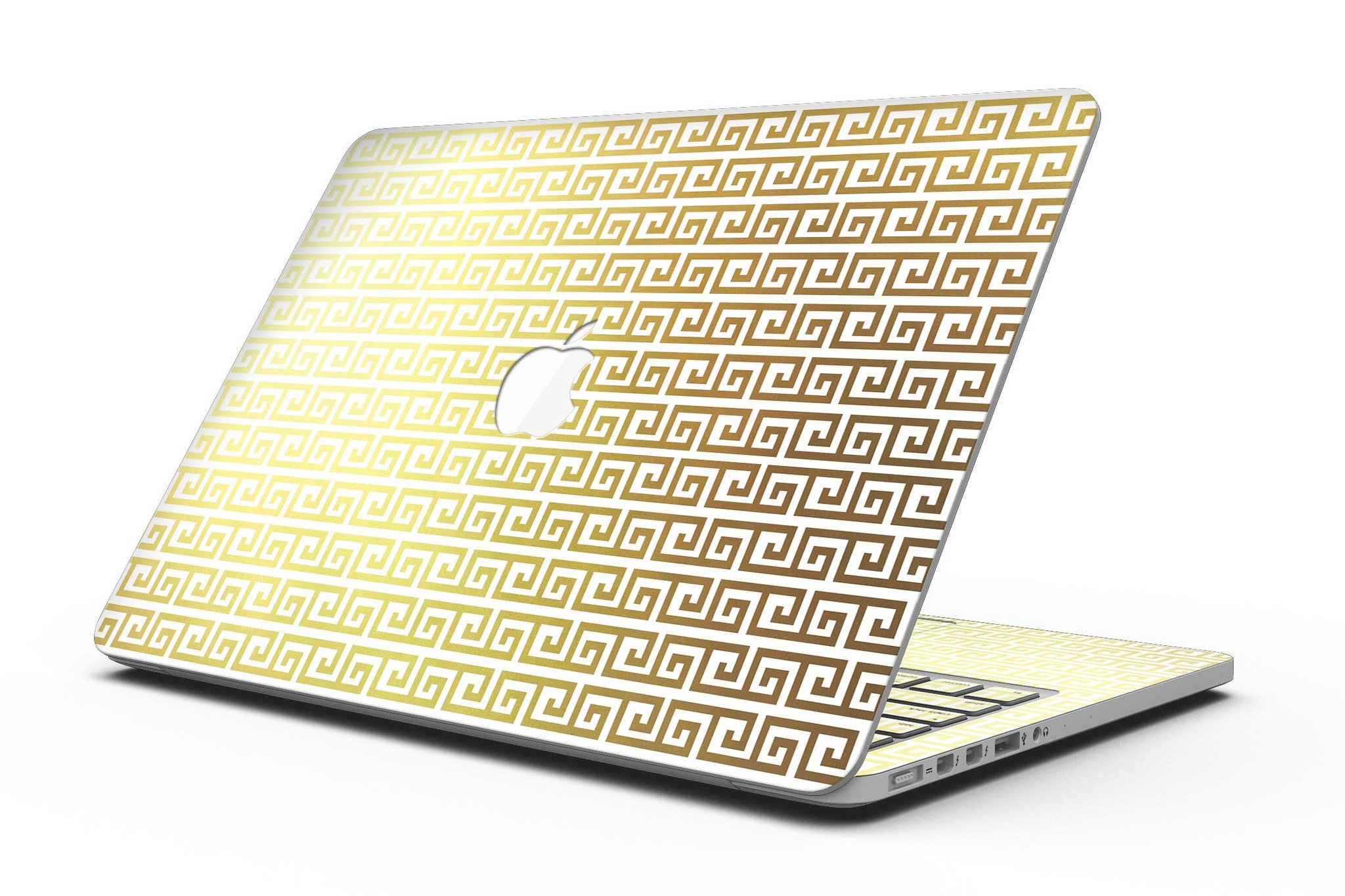 Golden Greek Pattern skin for MacBook Pro with Retina Display, showcasing a stylish design that offers full coverage and protection.