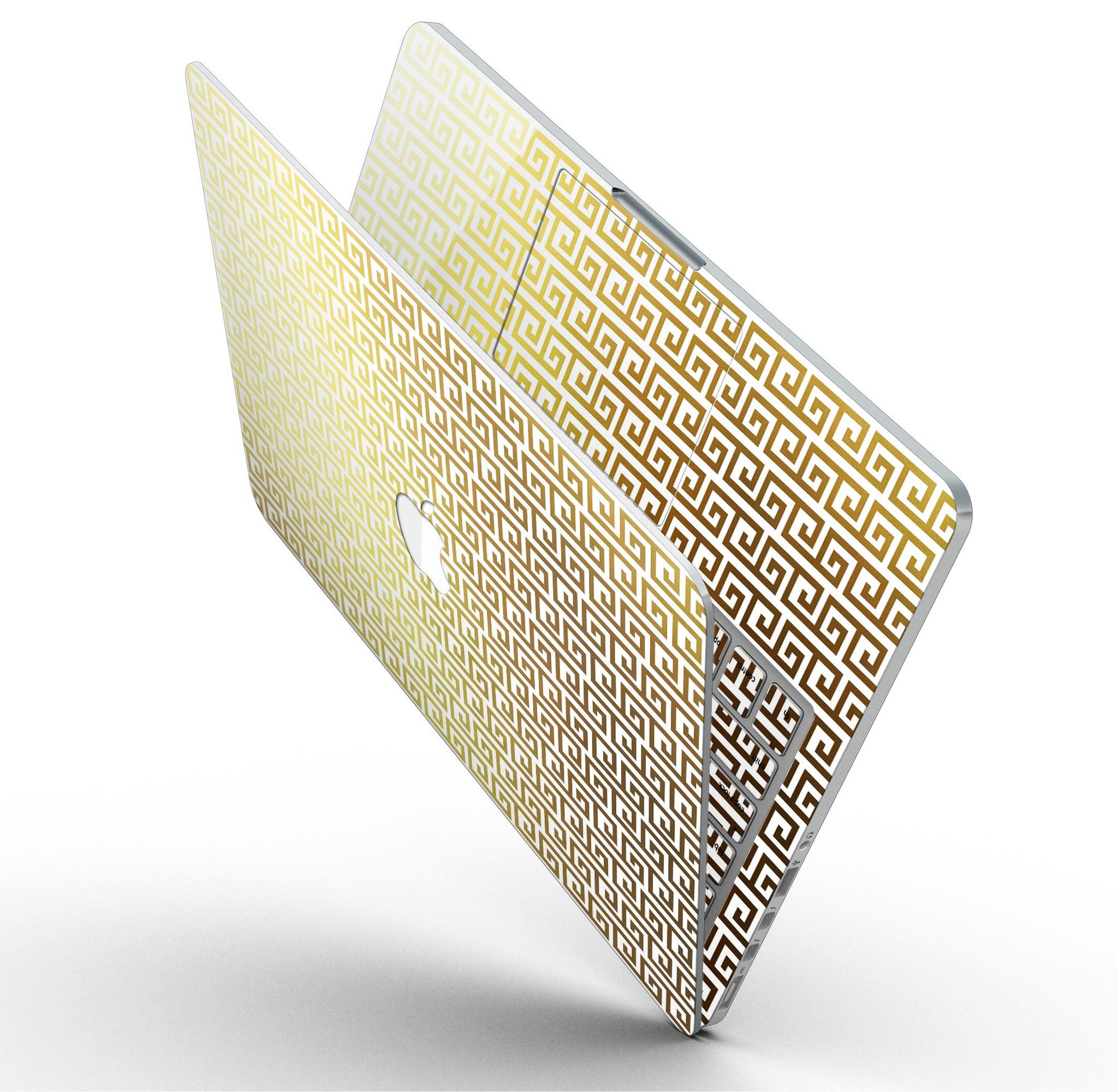 Golden Greek Pattern skin for MacBook Pro with Retina Display, showcasing a stylish design that offers full coverage and protection.