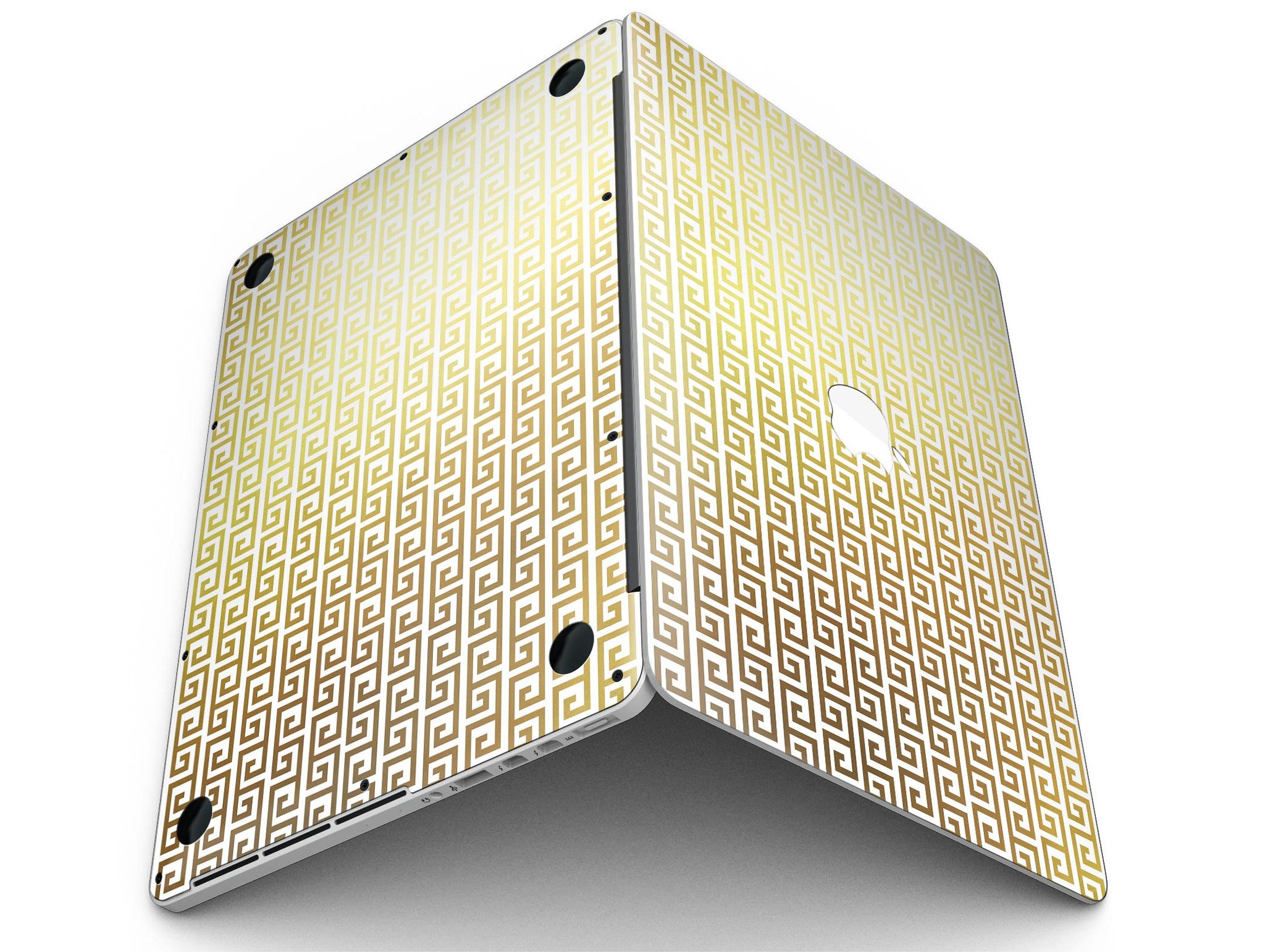 Golden Greek Pattern skin for MacBook Pro with Retina Display, showcasing a stylish design that offers full coverage and protection.