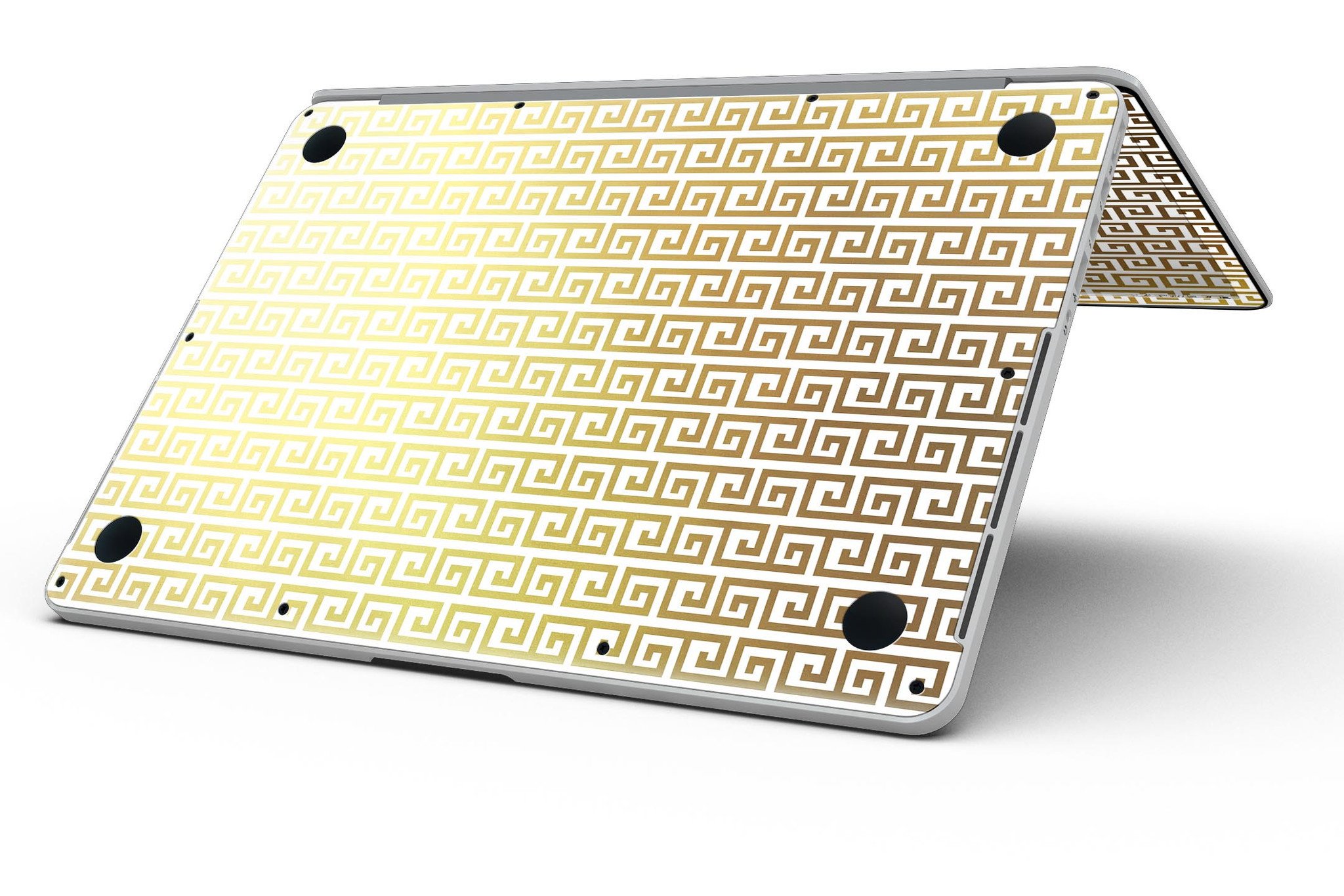 Golden Greek Pattern skin for MacBook Pro with Retina Display, showcasing a stylish design that offers full coverage and protection.