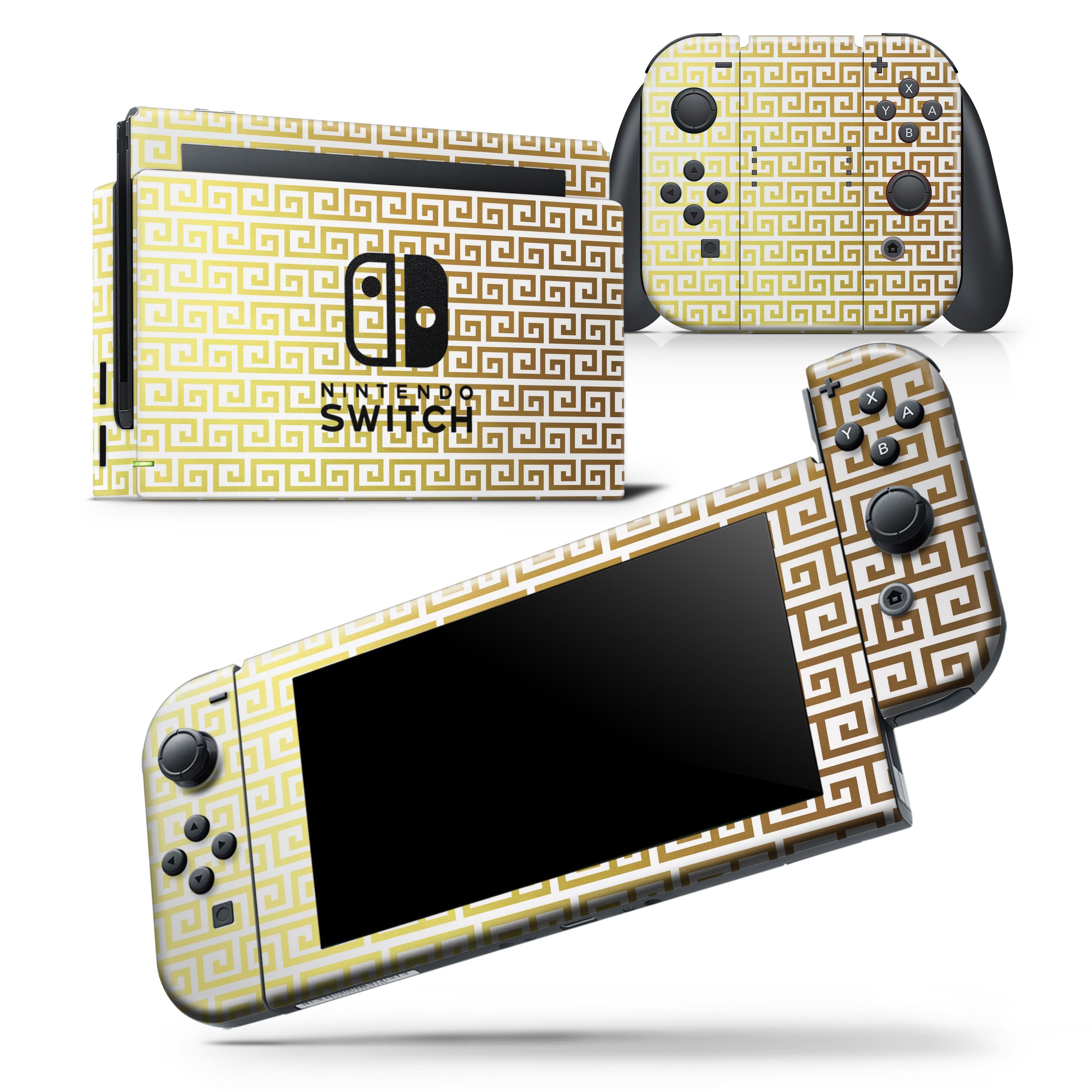 Golden Greek Pattern skin wrap decal for Nintendo Switch Lite, showcasing intricate design and premium vinyl material.