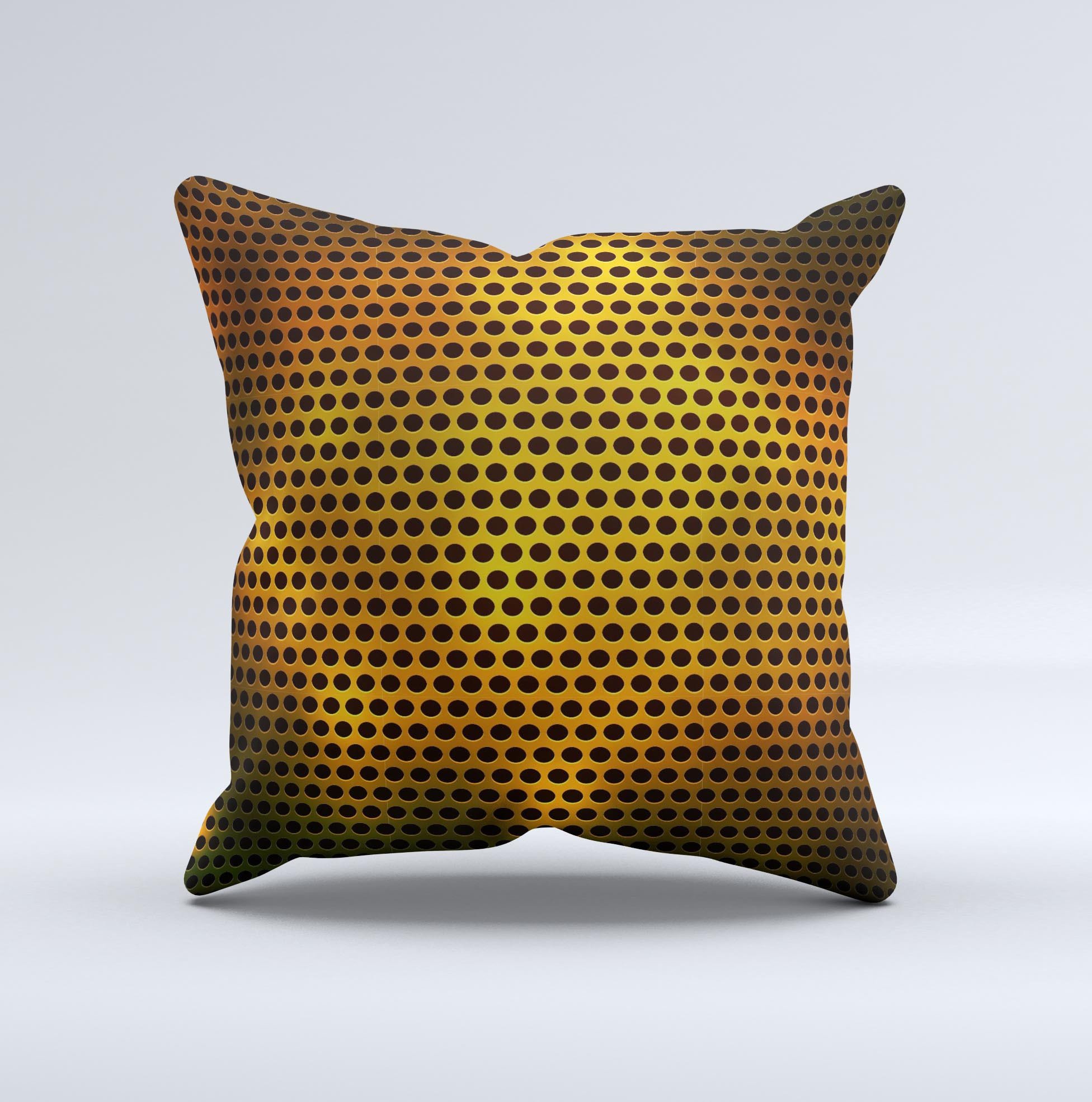 Golden Metal Mesh ink-Fuzed Decorative Throw Pillow showcasing intricate design and high-quality fabric, perfect for home decor.