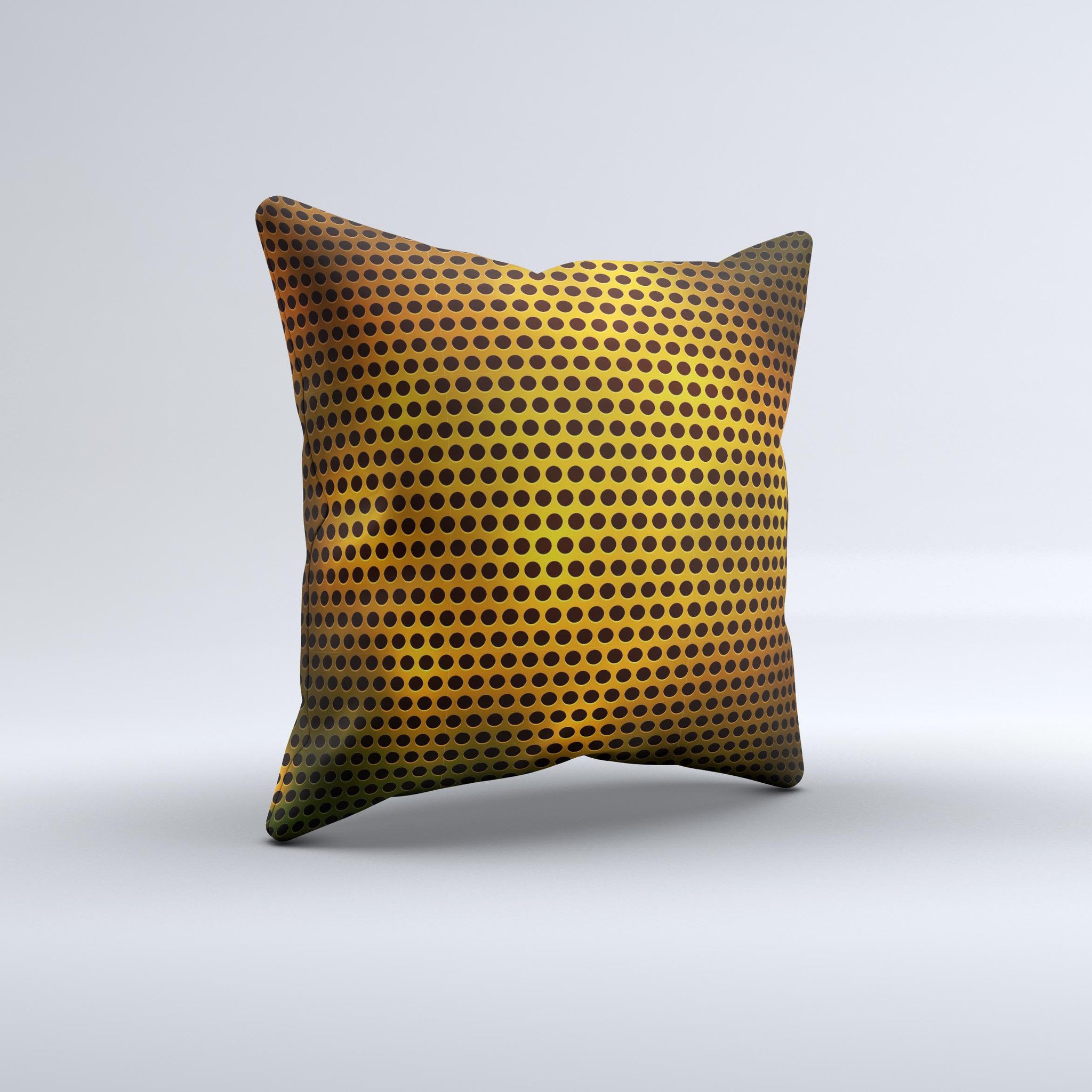 Golden Metal Mesh ink-Fuzed Decorative Throw Pillow showcasing intricate design and high-quality fabric, perfect for home decor.