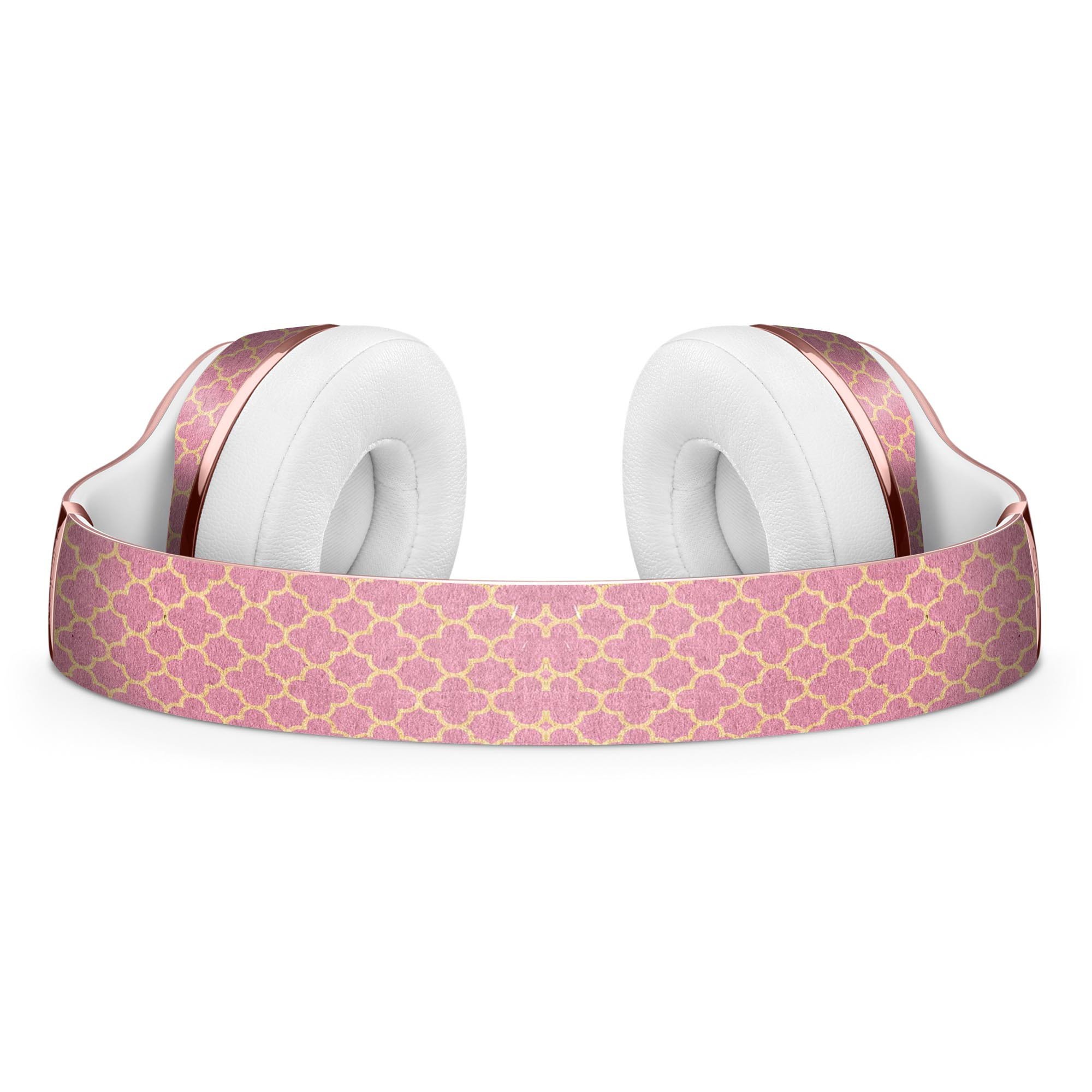 Golden Moroccan Over Pink Full-Body Skin Kit for Beats by Dre Solo 3 Wireless Headphones, showcasing intricate patterns and vibrant colors.