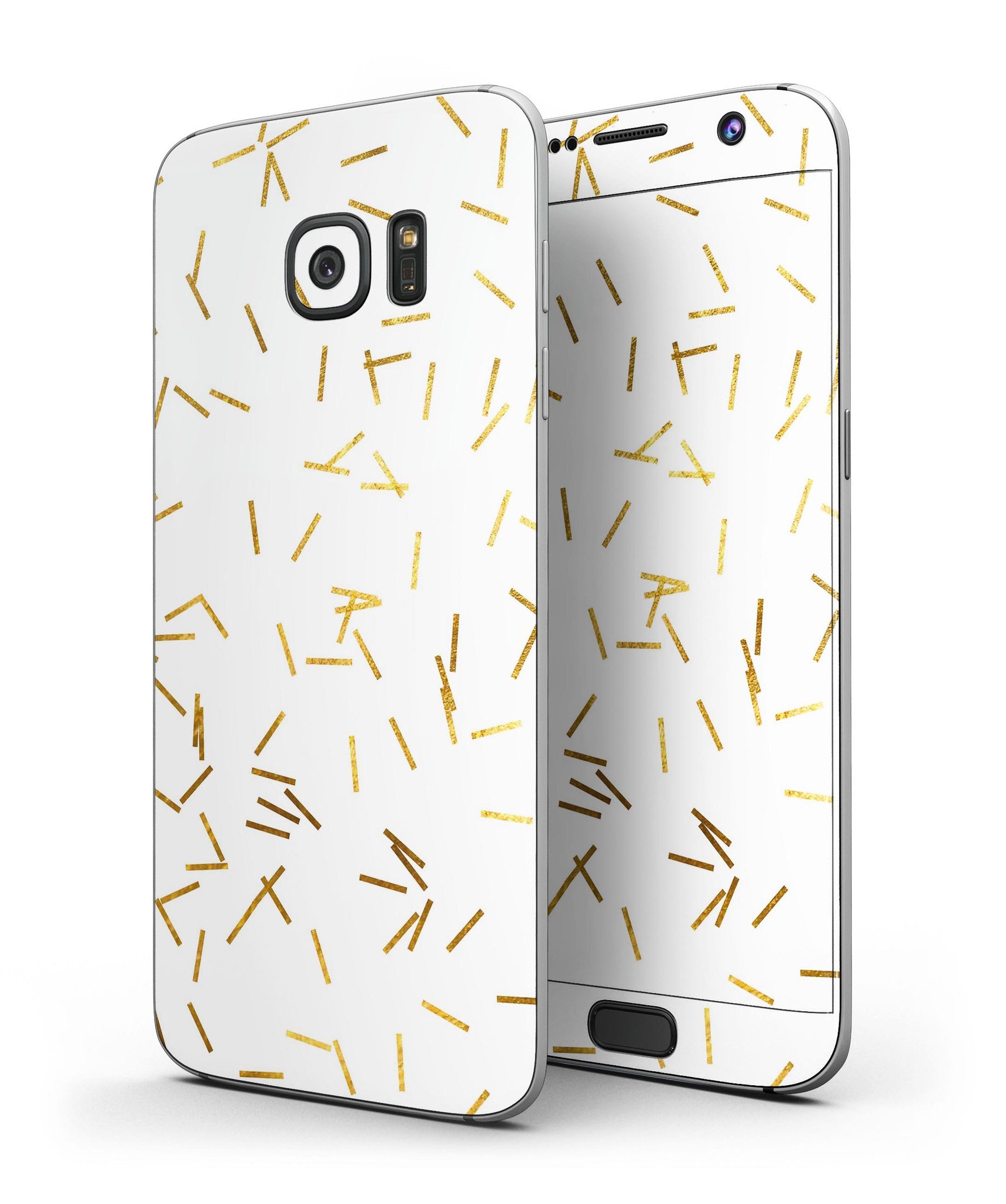 Golden Scattered Candy Sticks skin kit for Samsung Galaxy S7/S7 Edge, showcasing vibrant design and premium vinyl material.