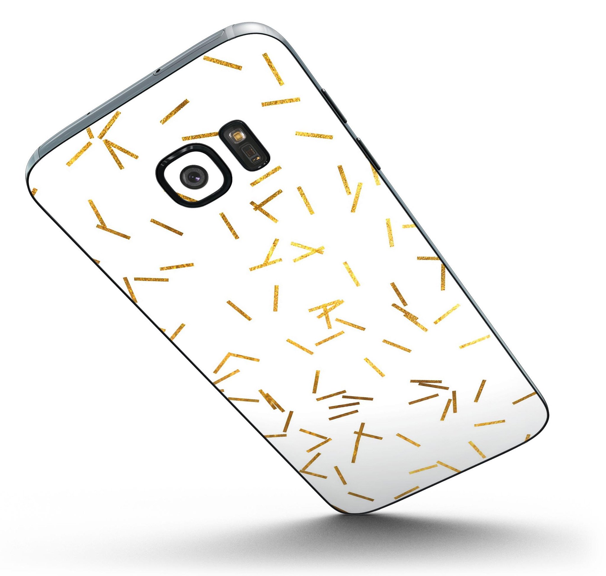 Golden Scattered Candy Sticks skin kit for Samsung Galaxy S7/S7 Edge, showcasing vibrant design and premium vinyl material.