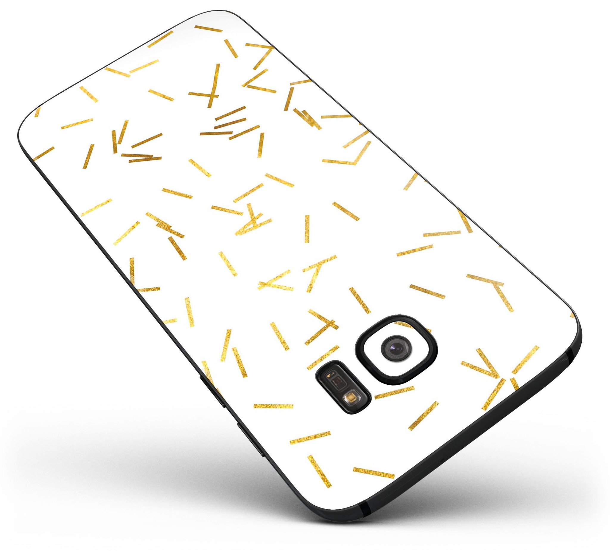 Golden Scattered Candy Sticks skin kit for Samsung Galaxy S7/S7 Edge, showcasing vibrant design and premium vinyl material.