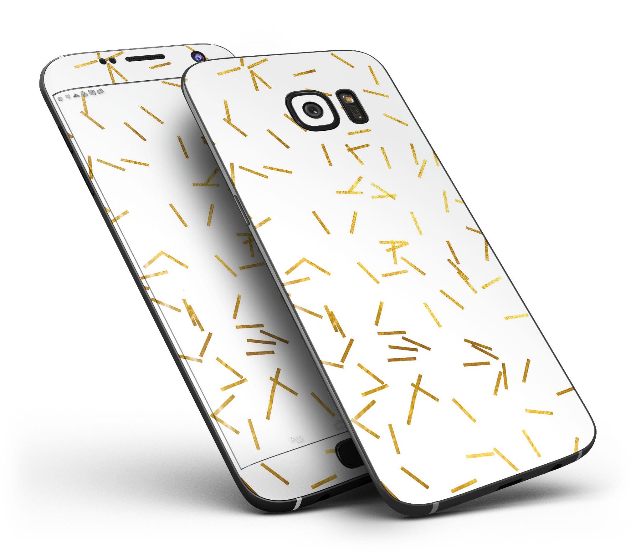 Golden Scattered Candy Sticks skin kit for Samsung Galaxy S7/S7 Edge, showcasing vibrant design and premium vinyl material.