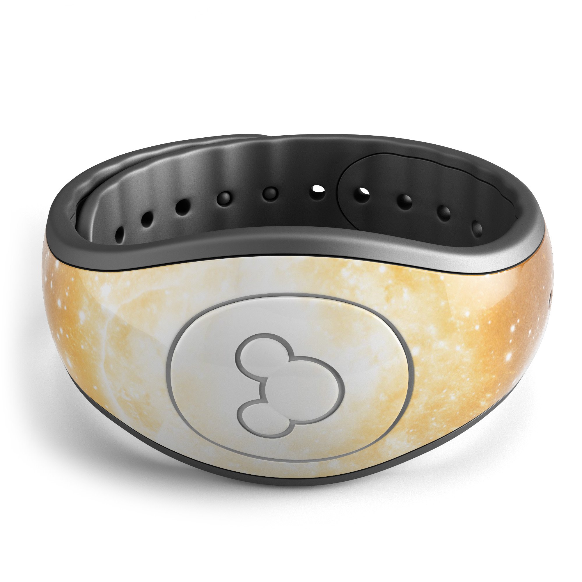 Golden Space Swirl decal skin wrap kit for Disney Magic Band, showcasing vibrant colors and unique design.