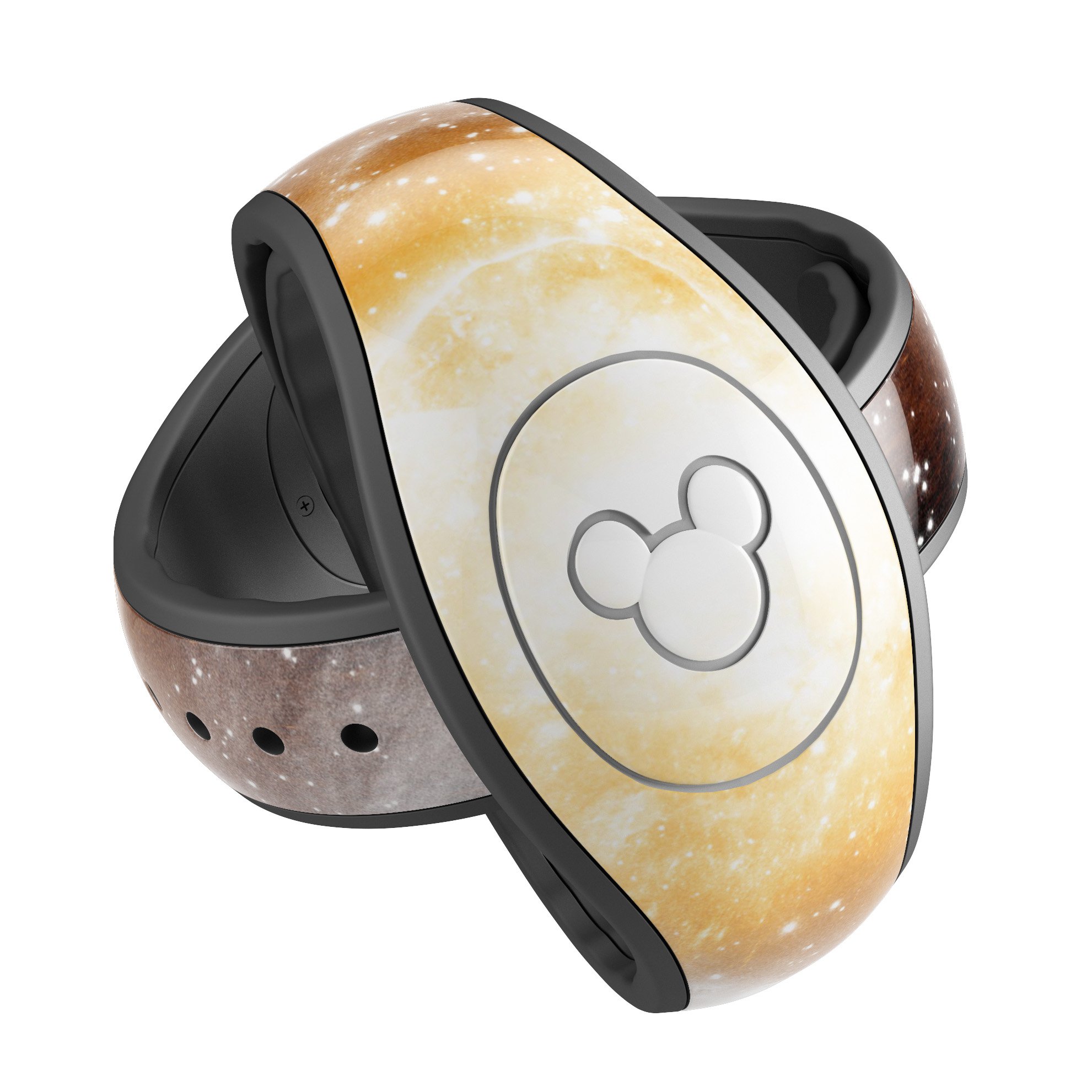 Golden Space Swirl decal skin wrap kit for Disney Magic Band, showcasing vibrant colors and unique design.