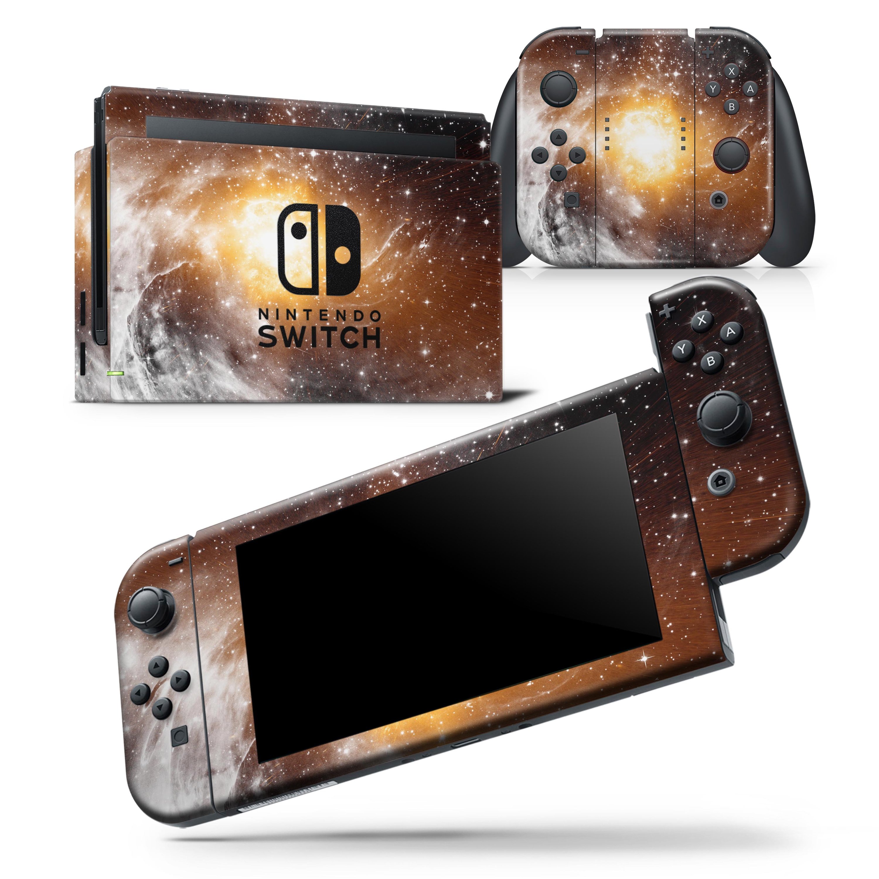 Golden Space Swirl skin wrap decal for Nintendo Switch Lite, showcasing vibrant colors and a sleek design.