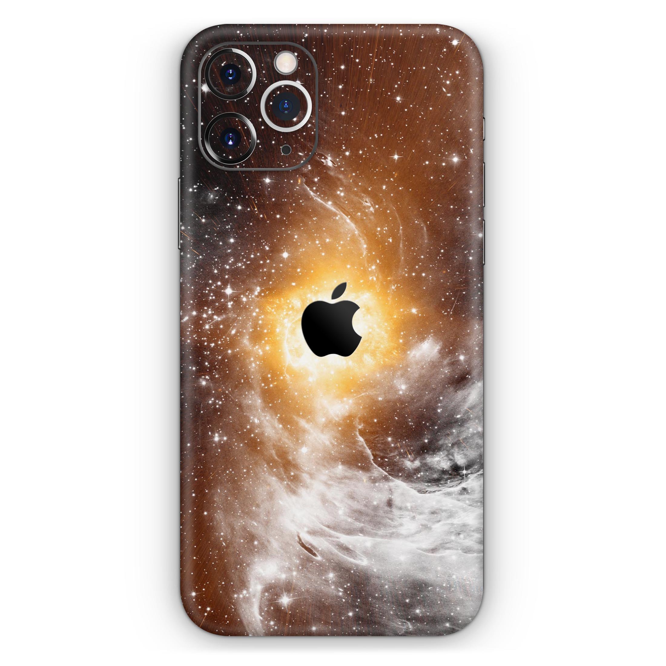 Golden Space Swirl Skin-Kit for Apple iPhone 13, showcasing vibrant colors and sleek design.