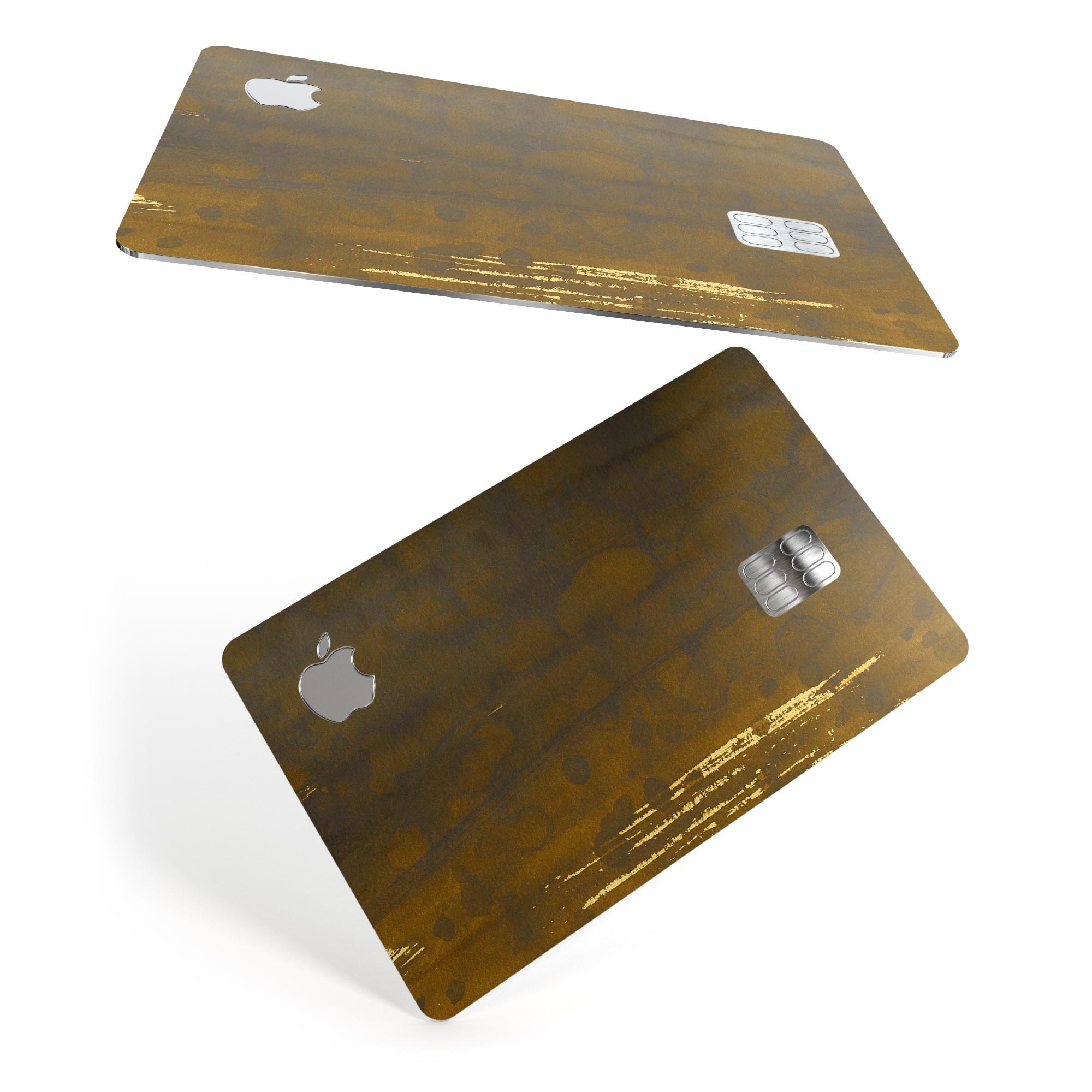 Golden Stained Splattered Premium Decal Skin-Kit for Apple Card, showcasing its vibrant design and protective features.