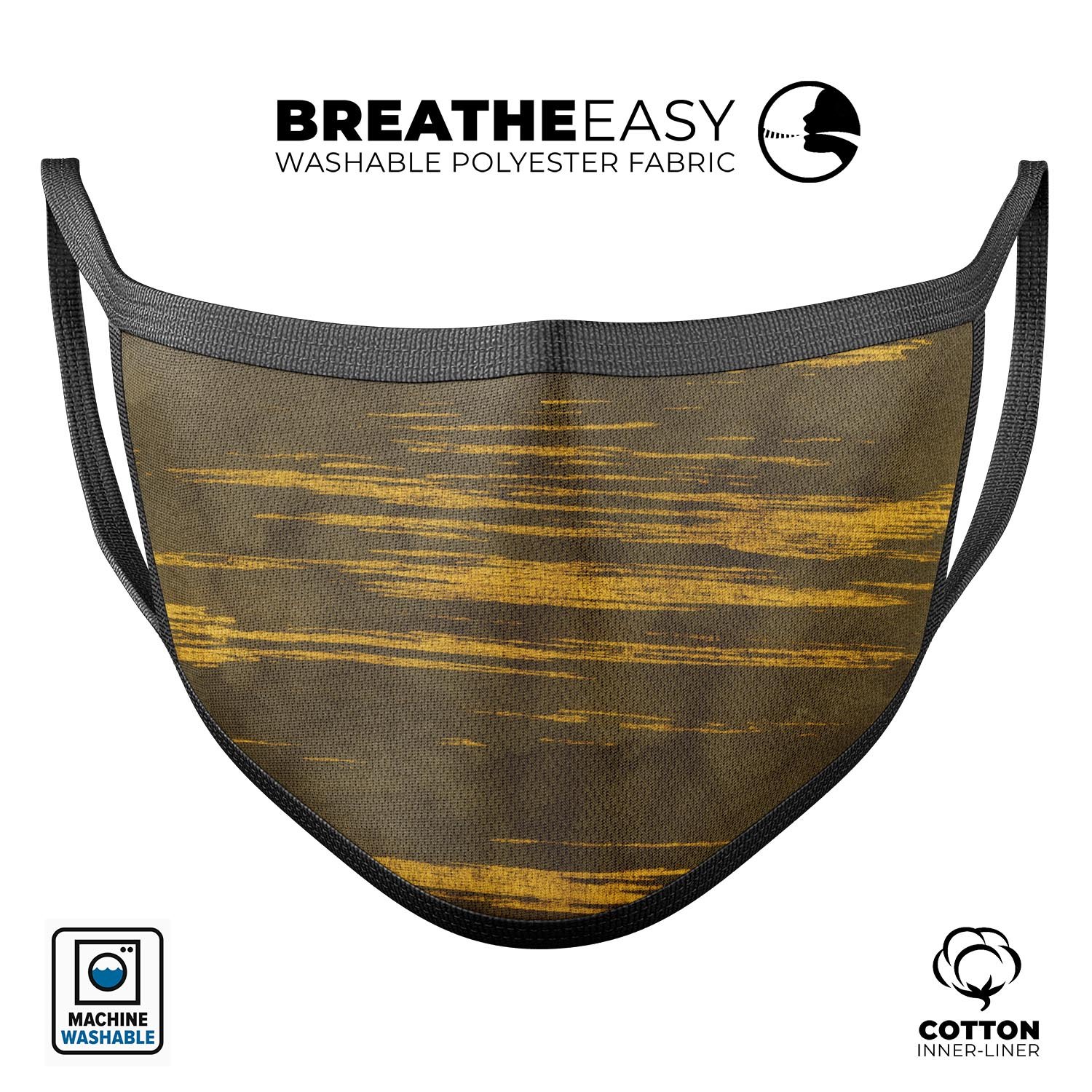 Golden Stratus Clouds V1 mouth cover, a stylish unisex anti-dust mask made in the USA, featuring a unique dye-sublimated design.