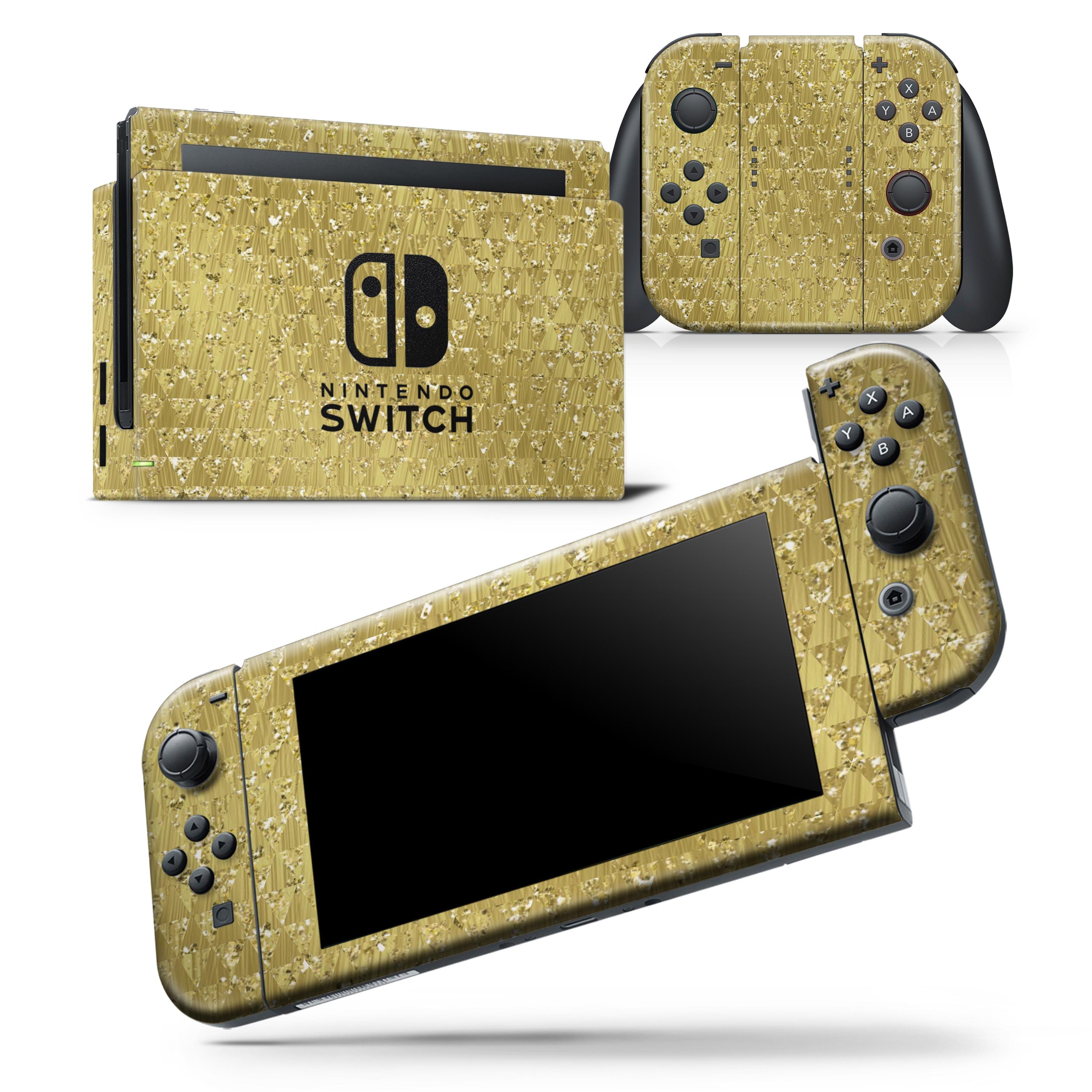 Golden Triangle Glimmer Pattern Skin Wrap Decal for Nintendo Switch, showcasing vibrant colors and a sleek design.