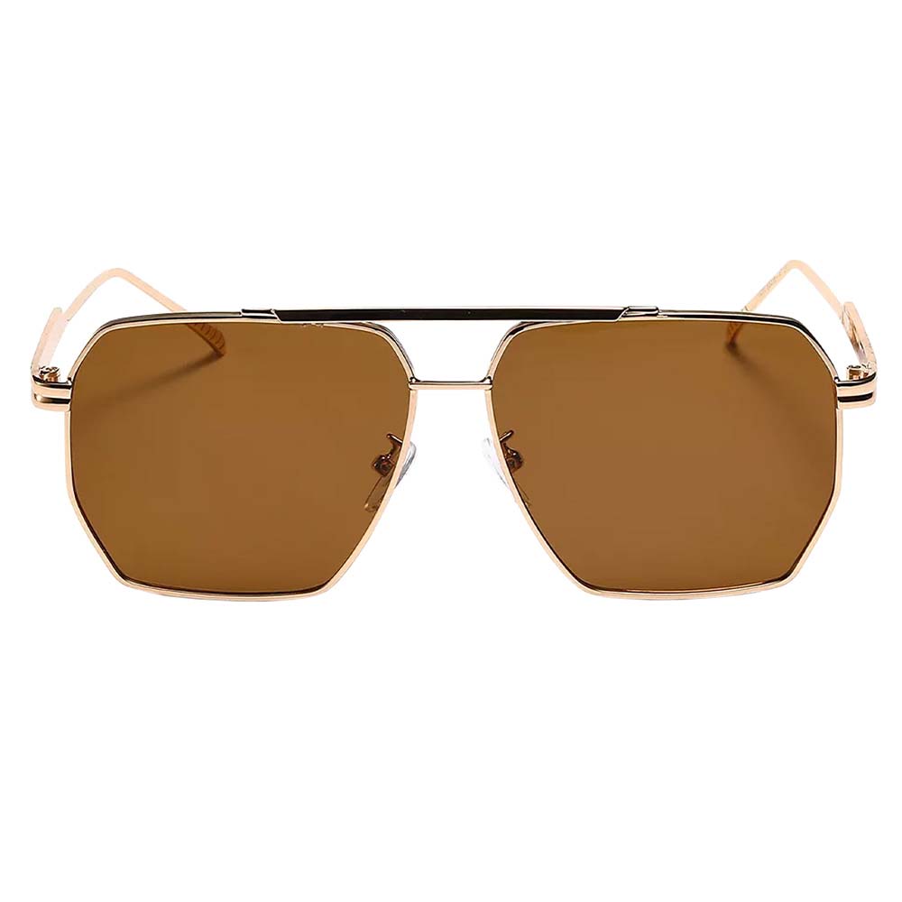 Goldie polarized sunglasses featuring a square aviator frame with sleek metal temples and comfortable nose pads.