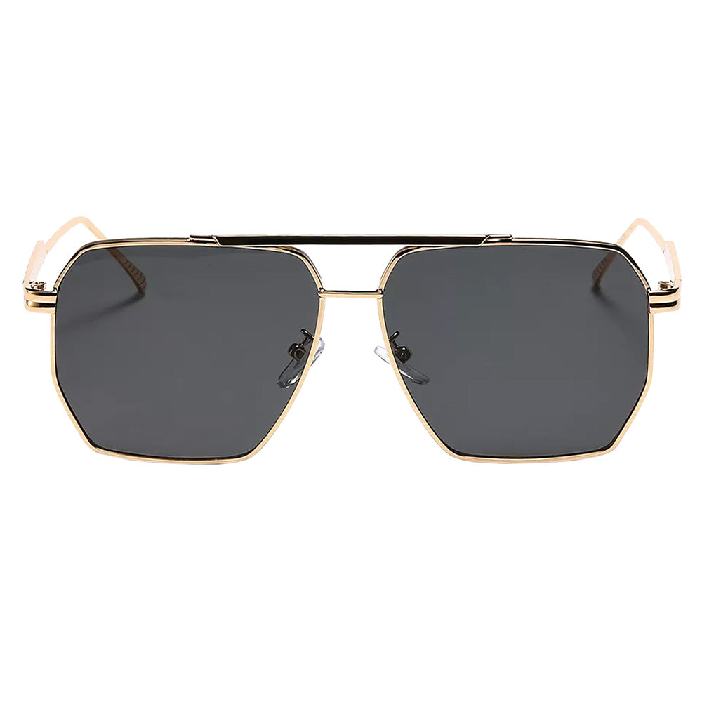 Goldie polarized sunglasses featuring a square aviator frame with sleek metal temples and comfortable nose pads.