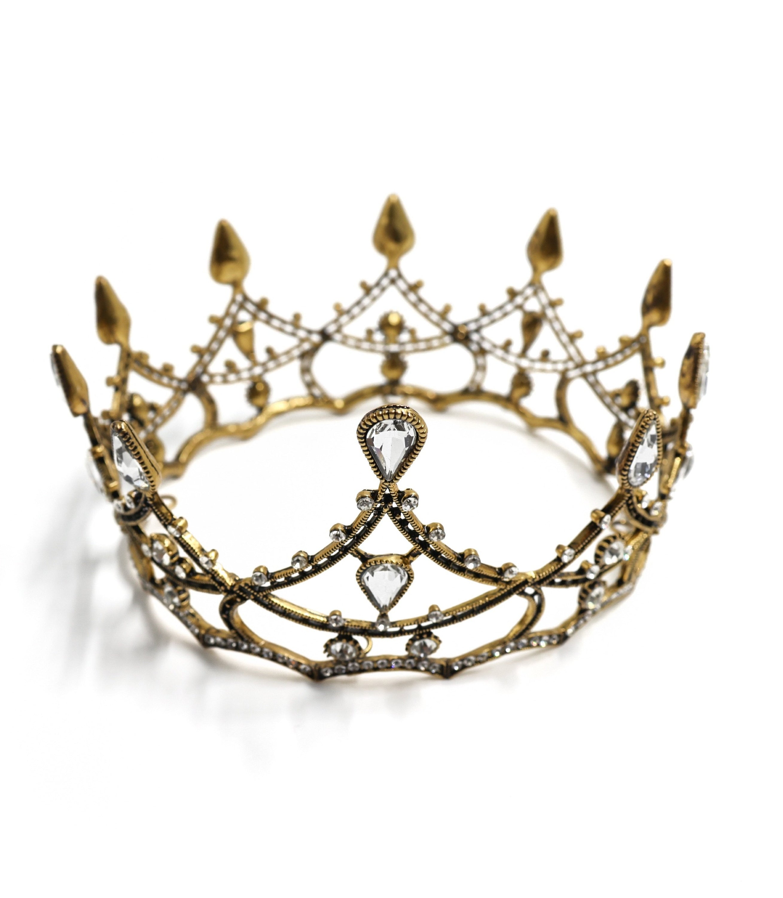 Gothic Structures Mini Crown Tiara in Antiqued Gold, featuring intricate architectural design and a regal appearance.