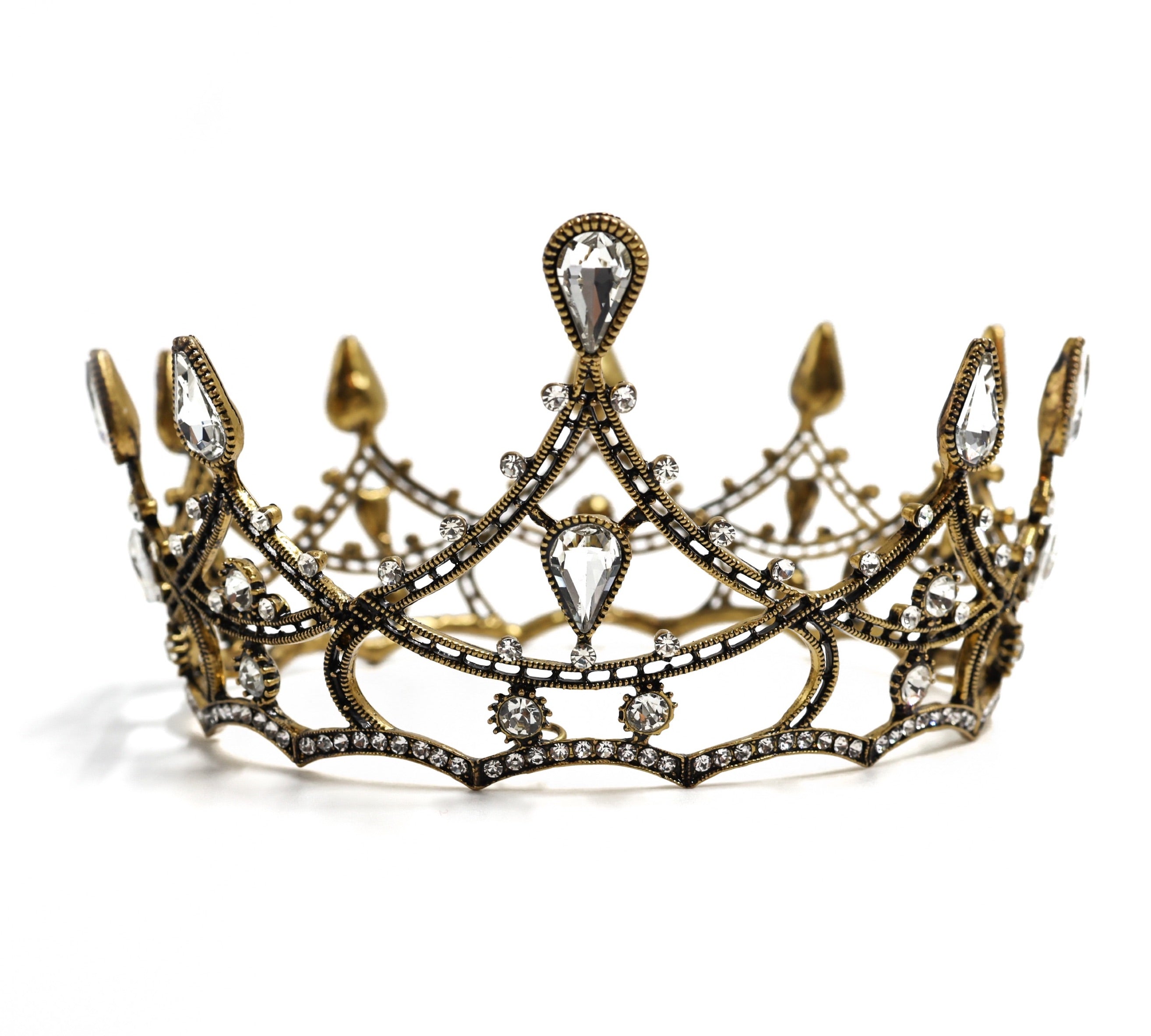 Gothic Structures Mini Crown Tiara in Antiqued Gold, featuring intricate architectural design and a regal appearance.