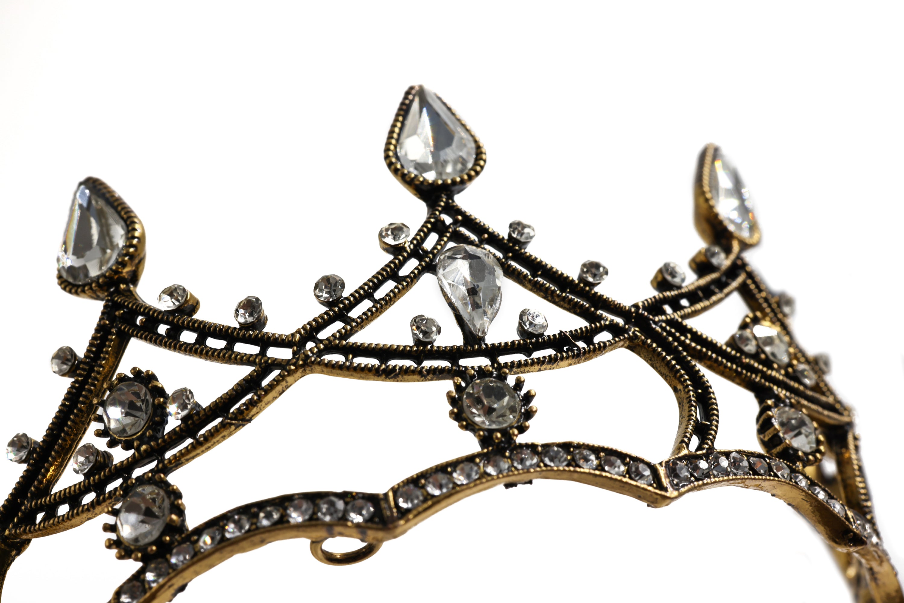 Gothic Structures Mini Crown Tiara in Antiqued Gold, featuring intricate architectural design and a regal appearance.