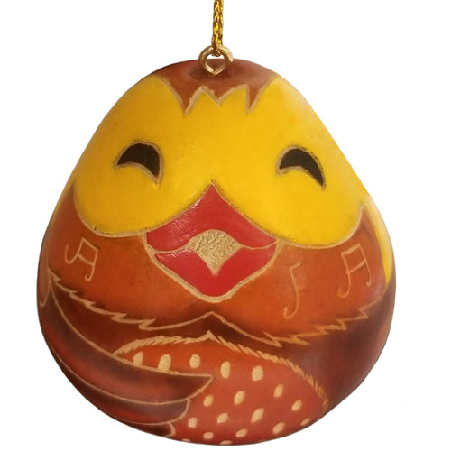 Hand-carved Gourd Bird Singing Ornament showcasing intricate designs and natural textures, perfect for home decor.