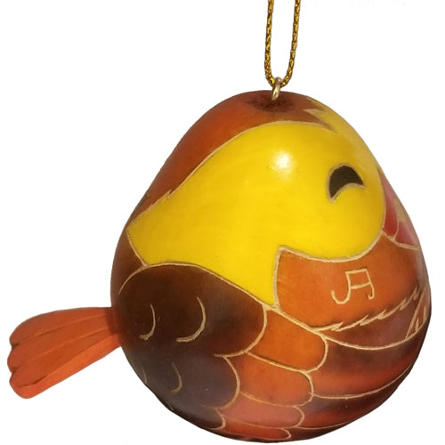 Hand-carved Gourd Bird Singing Ornament showcasing intricate designs and natural textures, perfect for home decor.